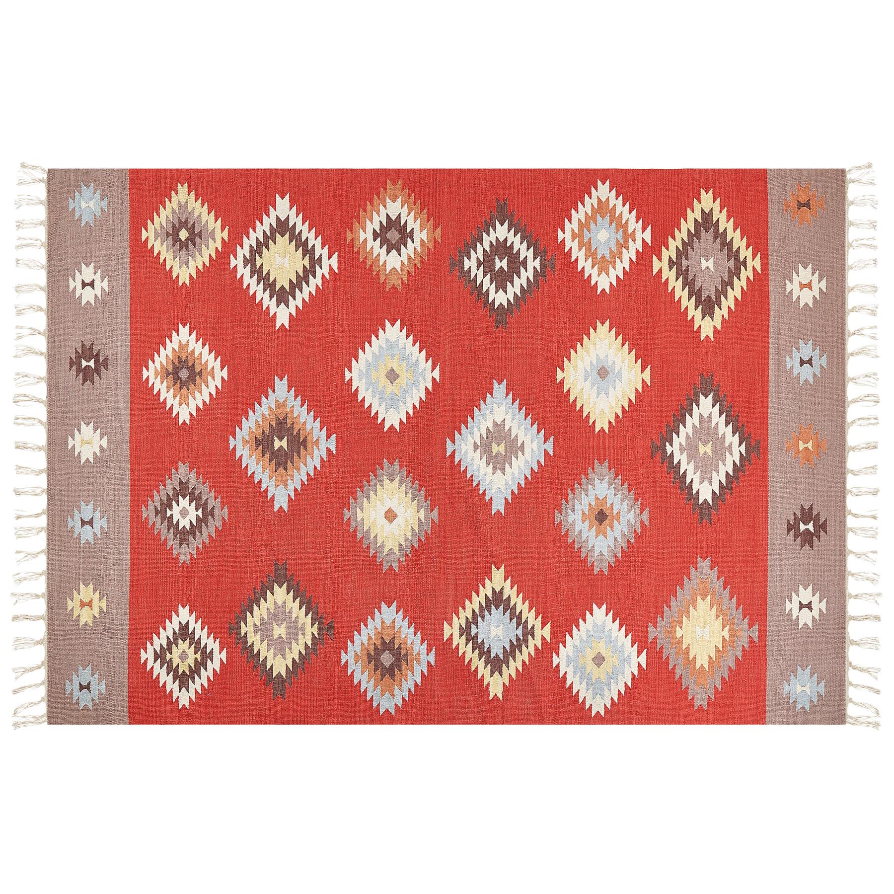 Beliani-LORUT-Kelim vloerkleed-Meerkleurig-160 x 230 cm-Katoen