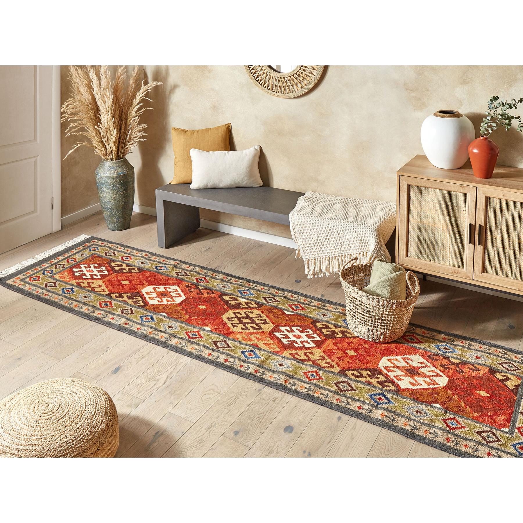 Beliani-URTSADZOR-Kelim vloerkleed-Multicolor-80 x 300 cm-Wol