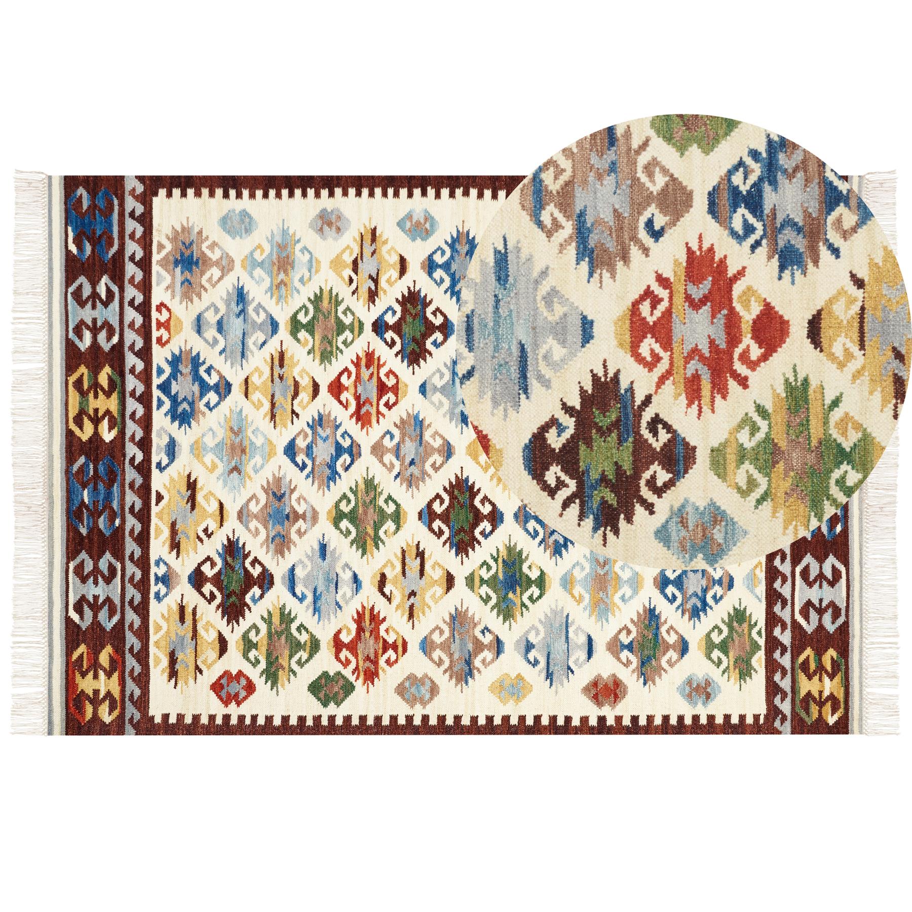 Beliani-AKNALICH-Kelim vloerkleed-Multicolor-160 x 230 cm-Wol