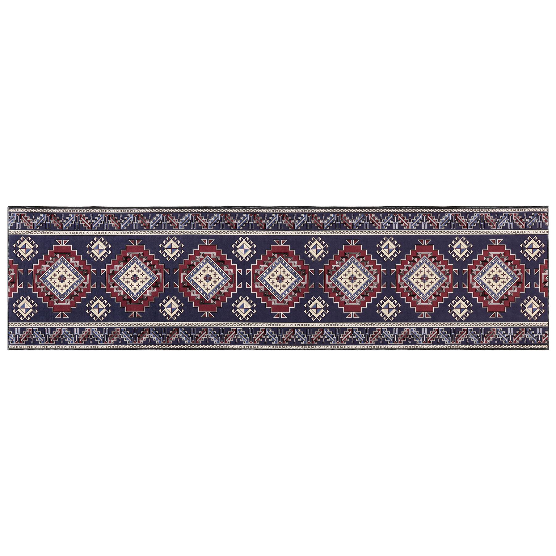 Beliani - KANGAL - Loper tapijt - Blauw|Rood - 80 x 300 cm - Polyester