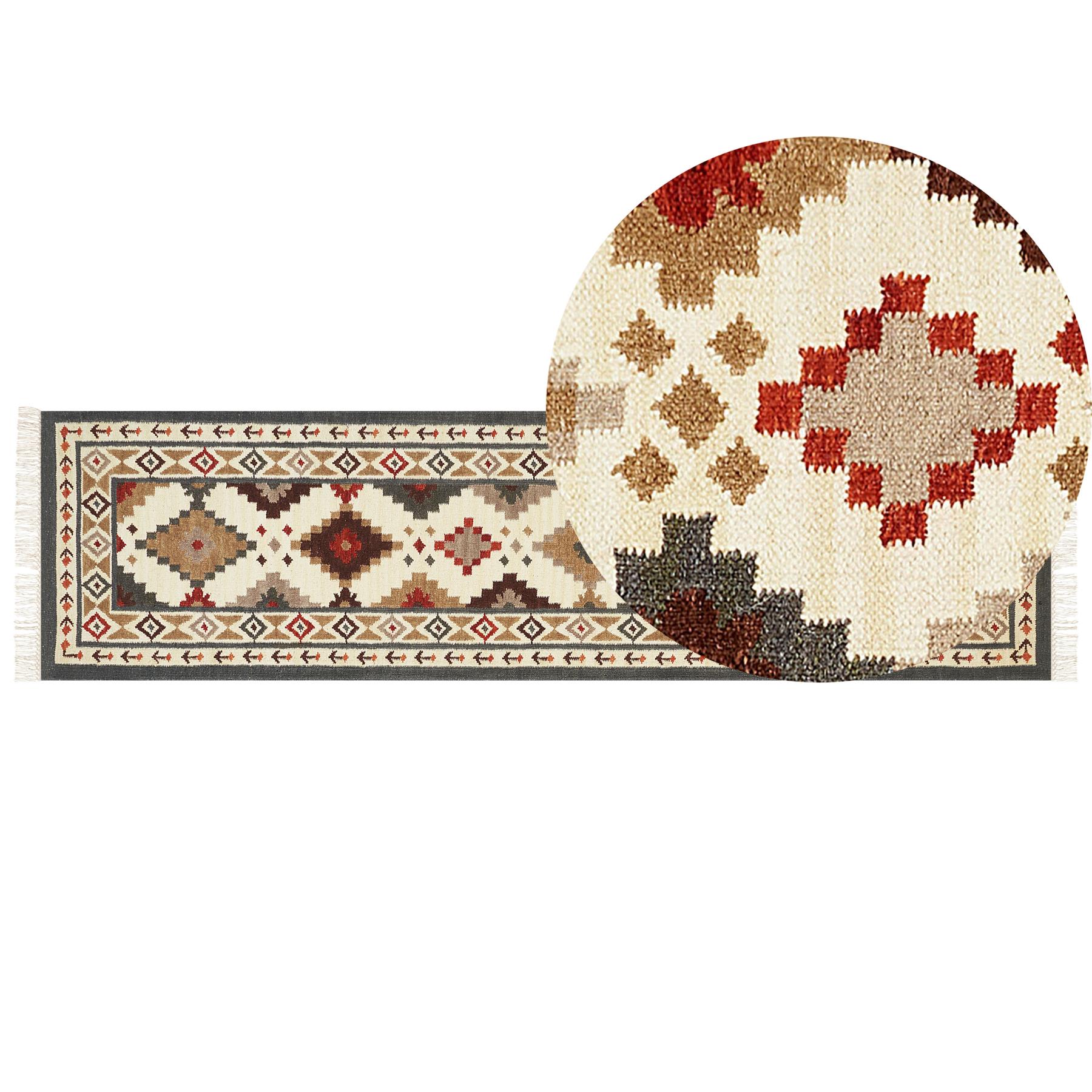 Beliani-GHUKASAVAN-Kelim vloerkleed-Mosterdgeel-80 x 300 cm-Wol