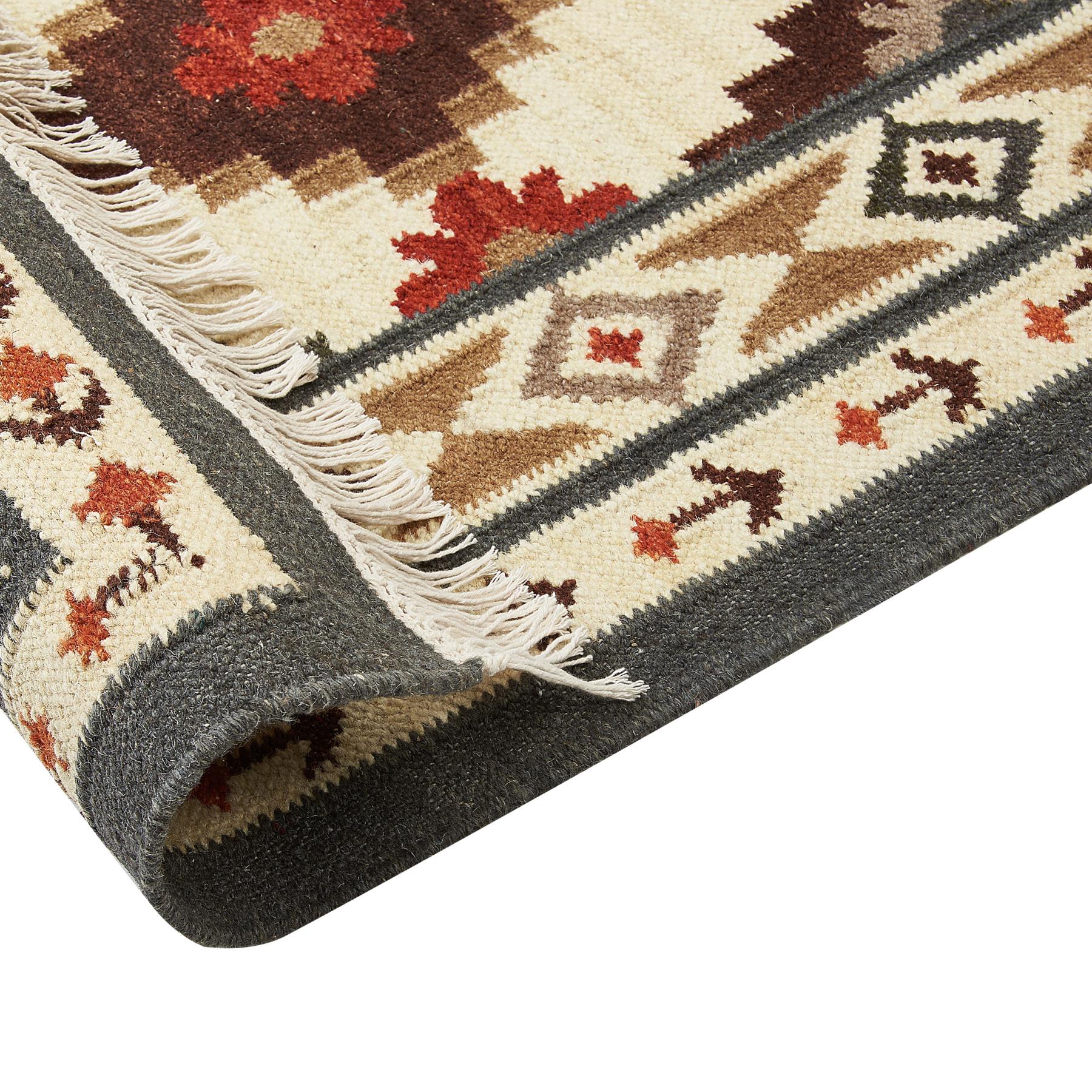 Beliani-GHUKASAVAN-Kelim vloerkleed-Mosterdgeel-80 x 300 cm-Wol