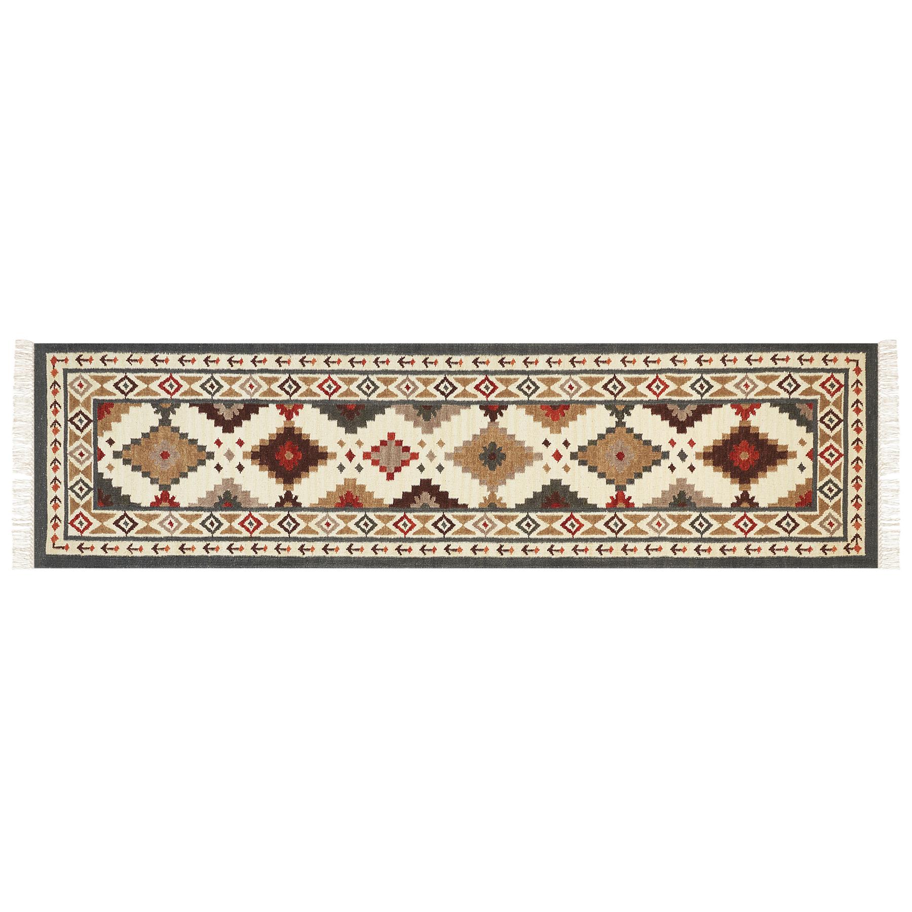 Beliani-GHUKASAVAN-Kelim vloerkleed-Mosterdgeel-80 x 300 cm-Wol