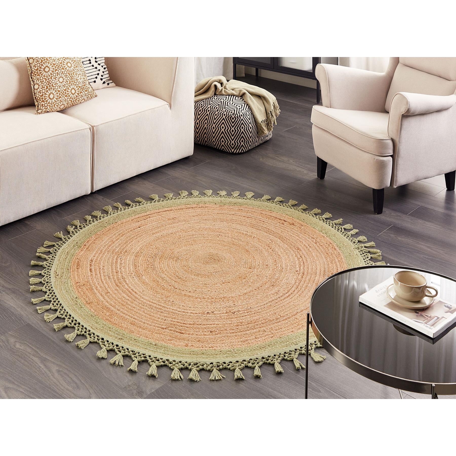 Beliani - MARTS - Vloerkleed - Beige|groen - 140 cm - Jute