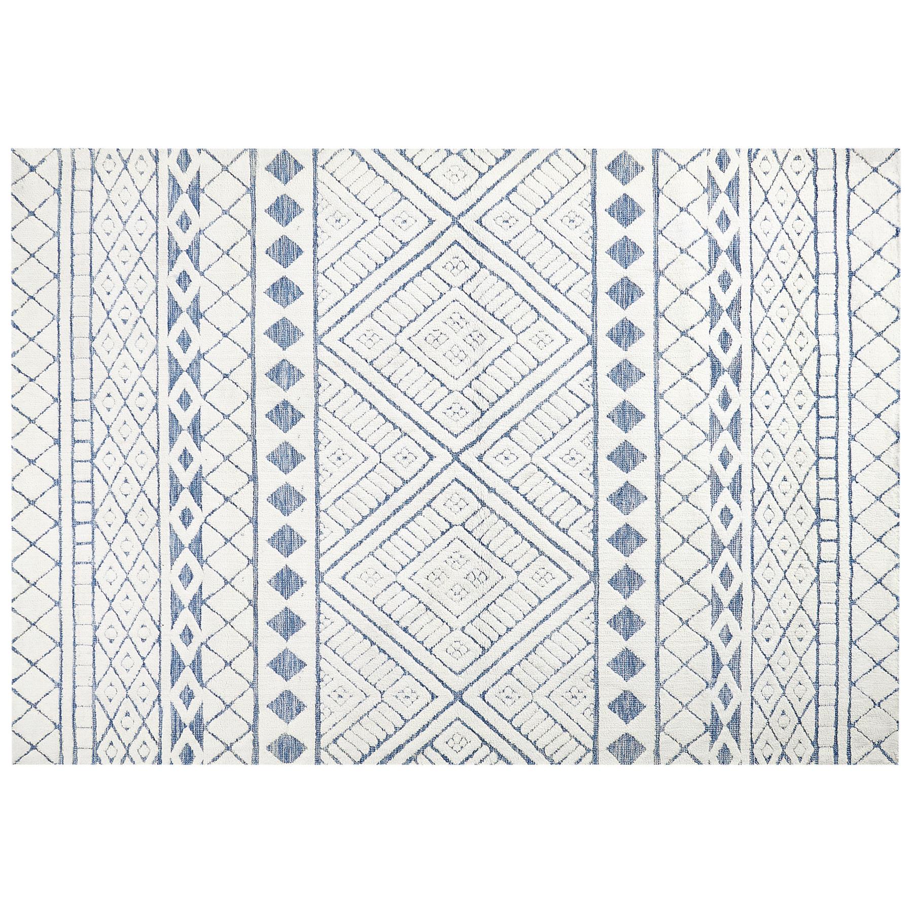 Beliani - MARGAND - Vloerkleed - Wit|Blauw - 160 x 230 cm - Polyester