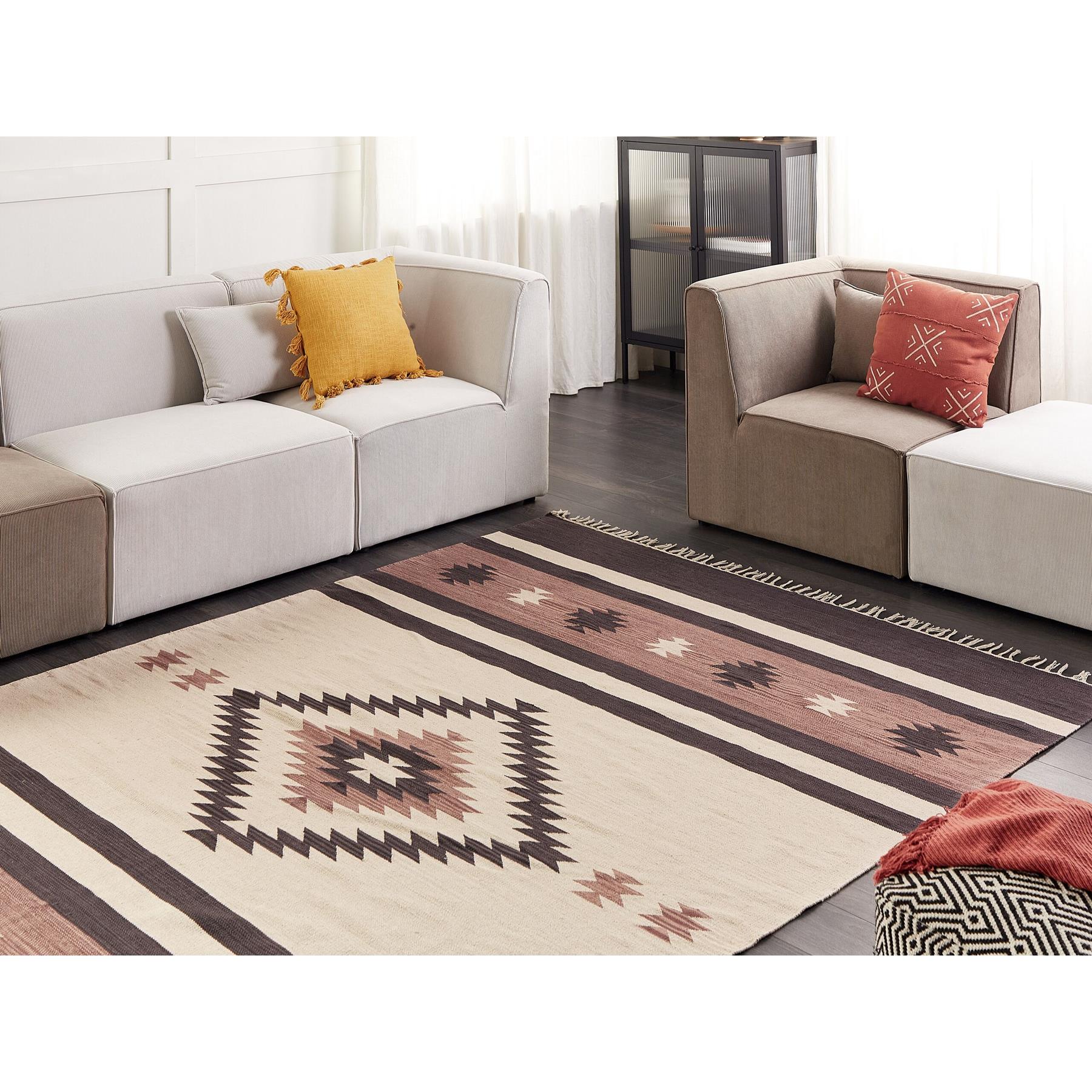 Beliani - ARAGATS - Vloerkleed - Beige|bruin - 200 x 300 cm - Katoen