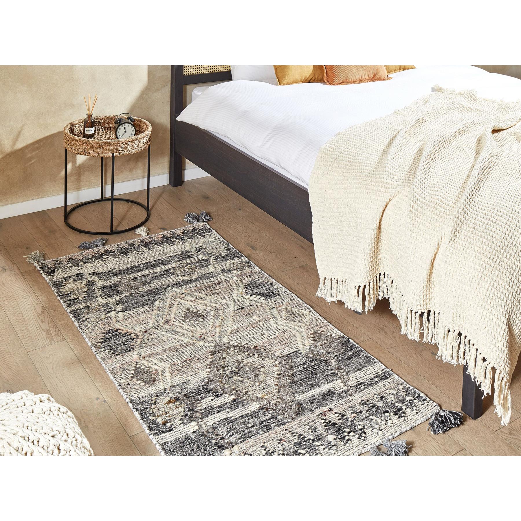 Beliani - ARATASHEN - Kelim vloerkleed - Grijs - 80 x 150 cm - Wol