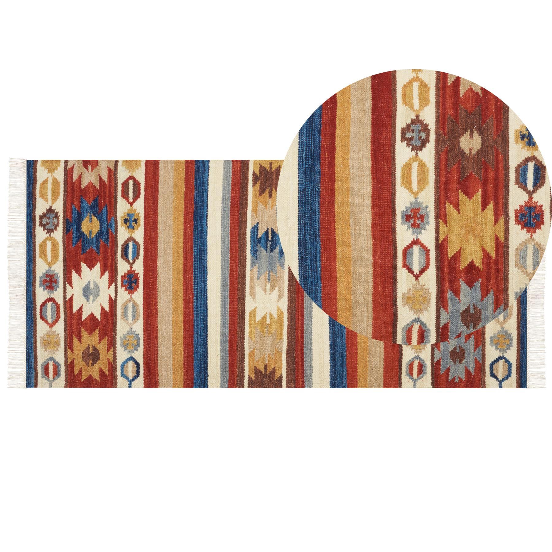 Beliani - JRARAT - Kelim vloerkleed - Multicolor - 80 x 150 cm - Wol
