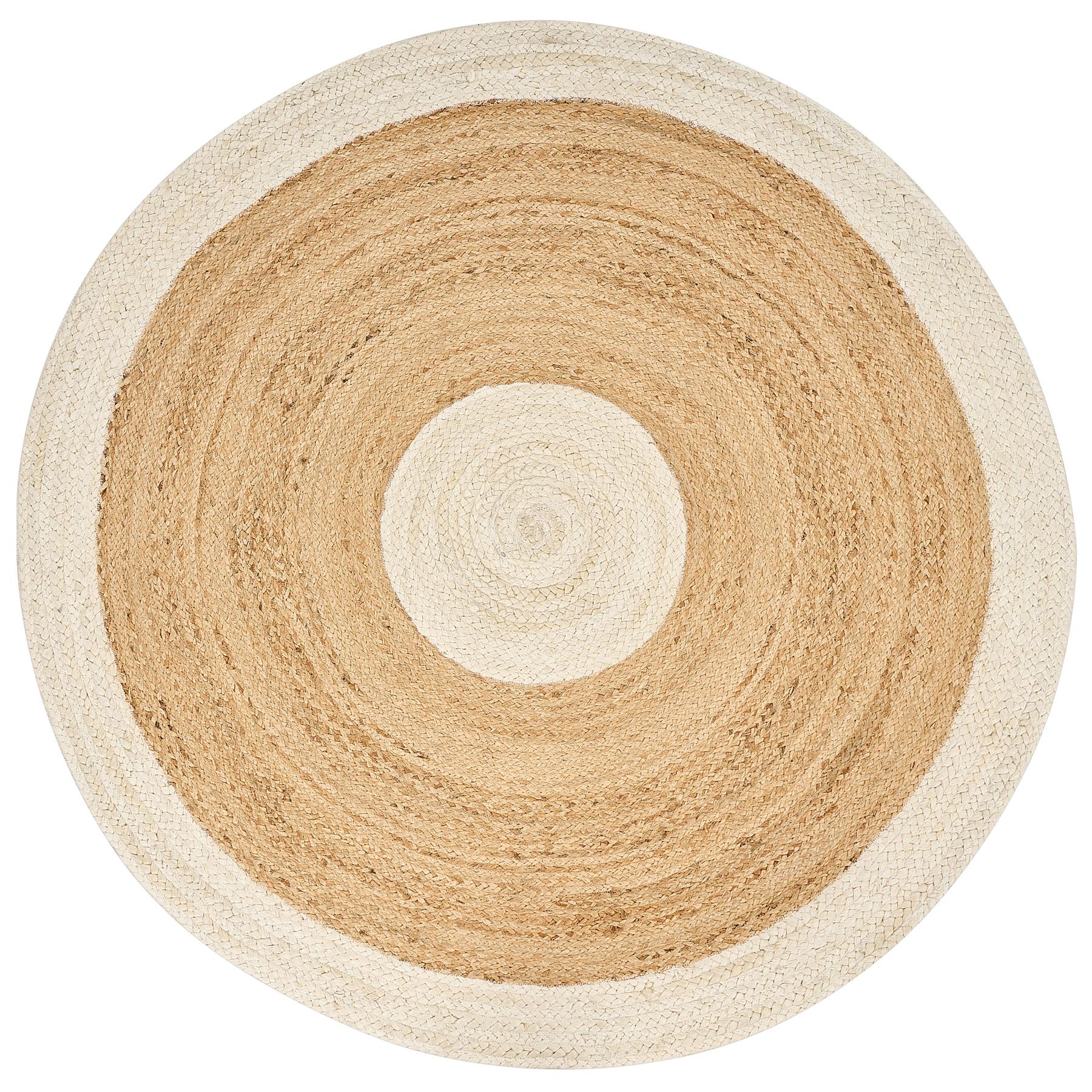 Beliani - YAYALAR - Laagpolig vloerkleed - Beige|Wit - ø 140 cm - Jute