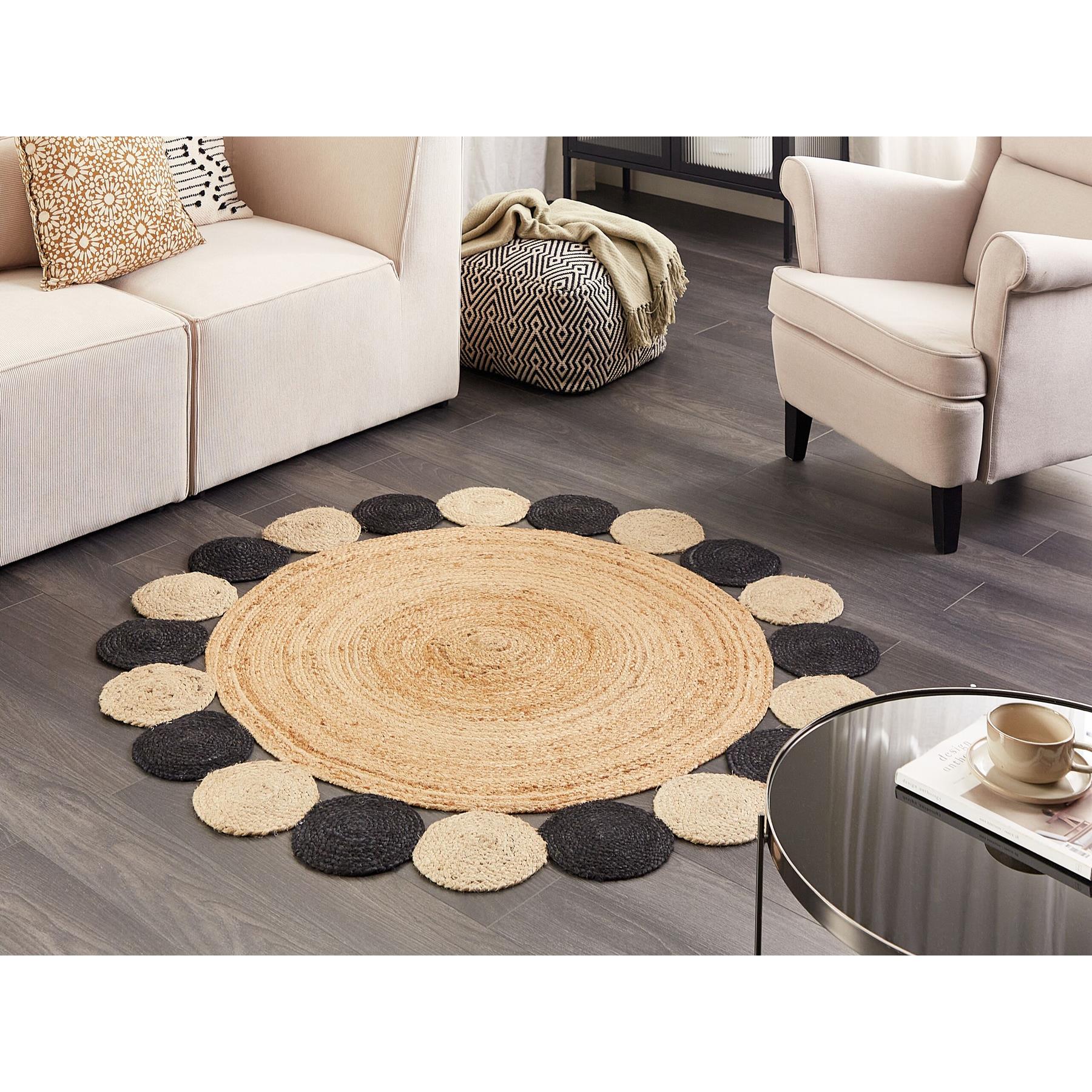 Beliani - VOSTAN - Vloerkleed - Zwart - Ã¸ 140 cm - Jute