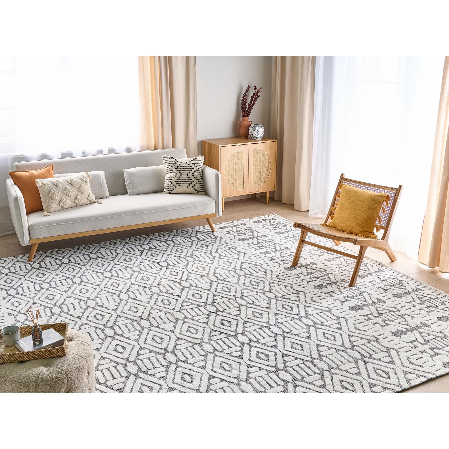 Beliani - SIBI - Vloerkleed - Wit|Grijs - 300 x 400 cm - Polyester