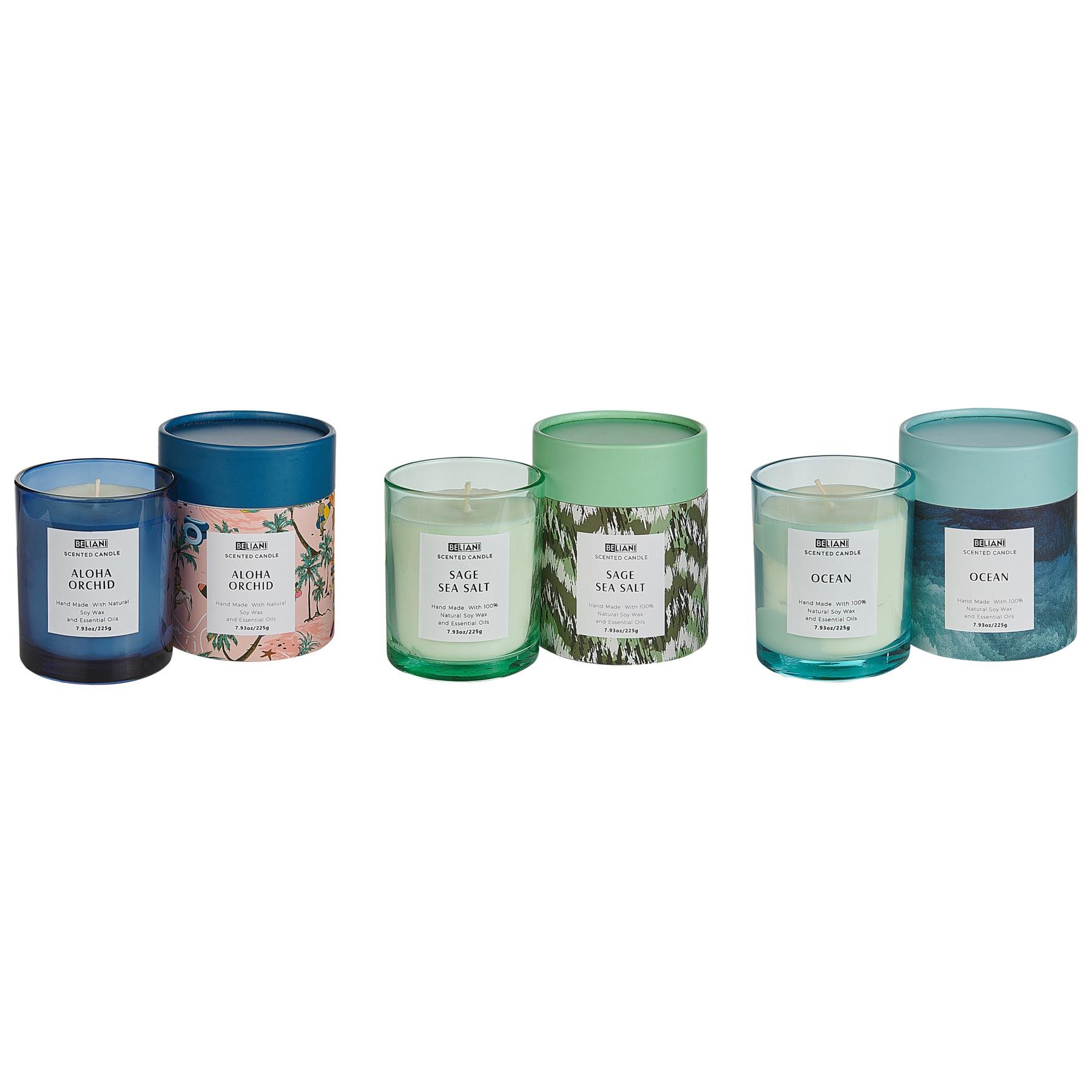 Beliani-COLORFUL BARREL-Geurkaars set-Salie Zout|Zee|Orchidee-Soja wax