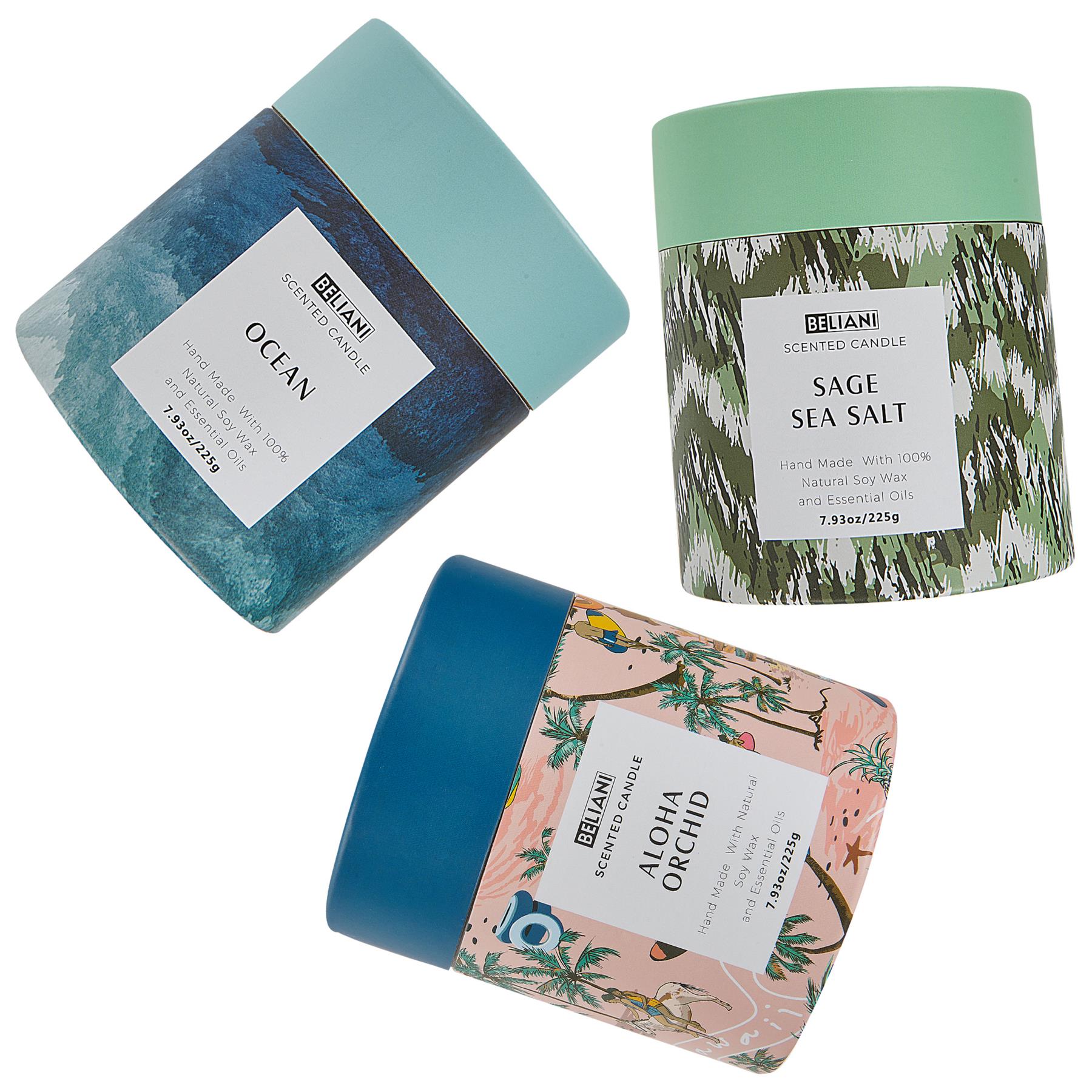 Beliani-COLORFUL BARREL-Geurkaars set-Salie Zout|Zee|Orchidee-Soja wax