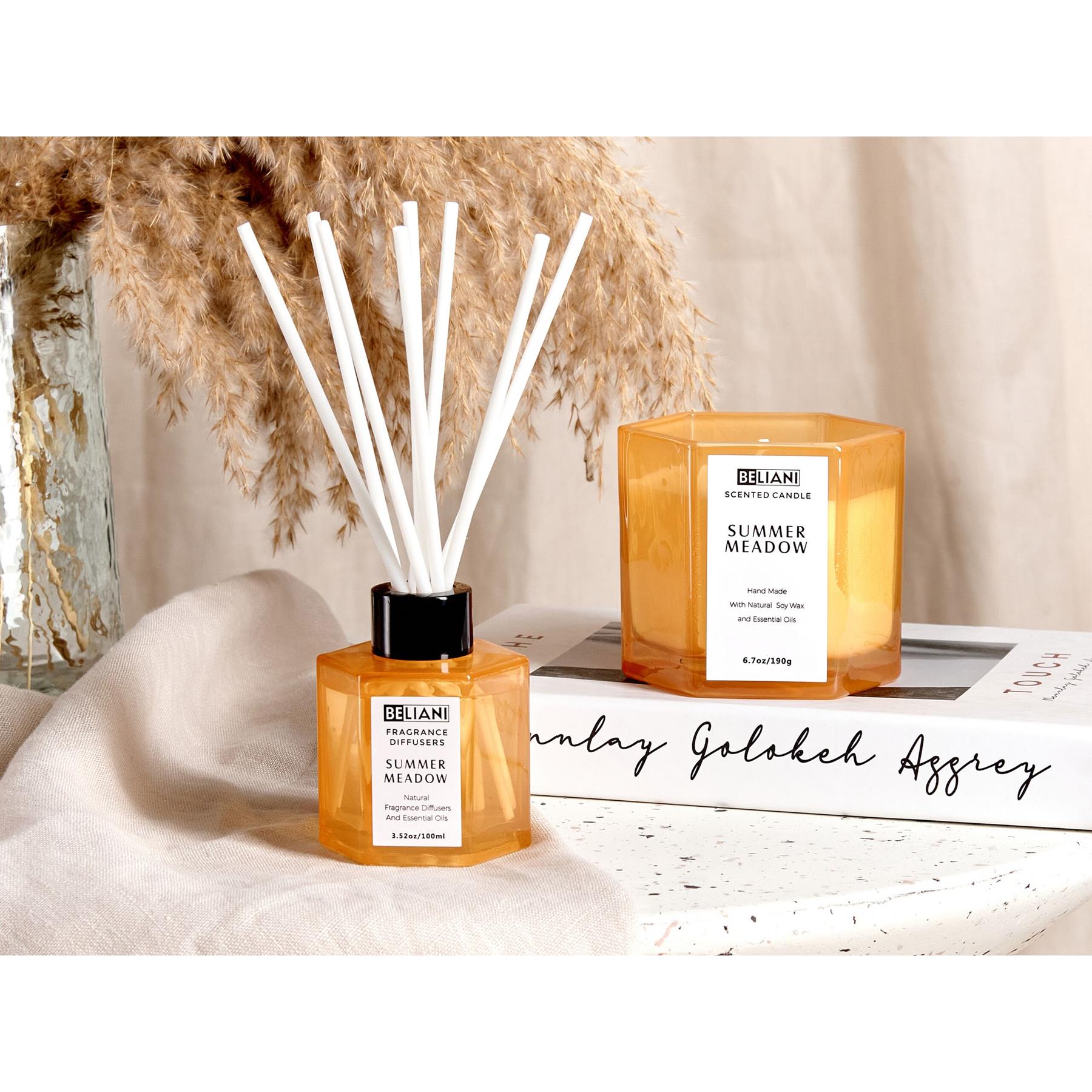 Beliani-CLASSY TINT-Geurkaars en geurstokjes-Zomerweide-Soja wax