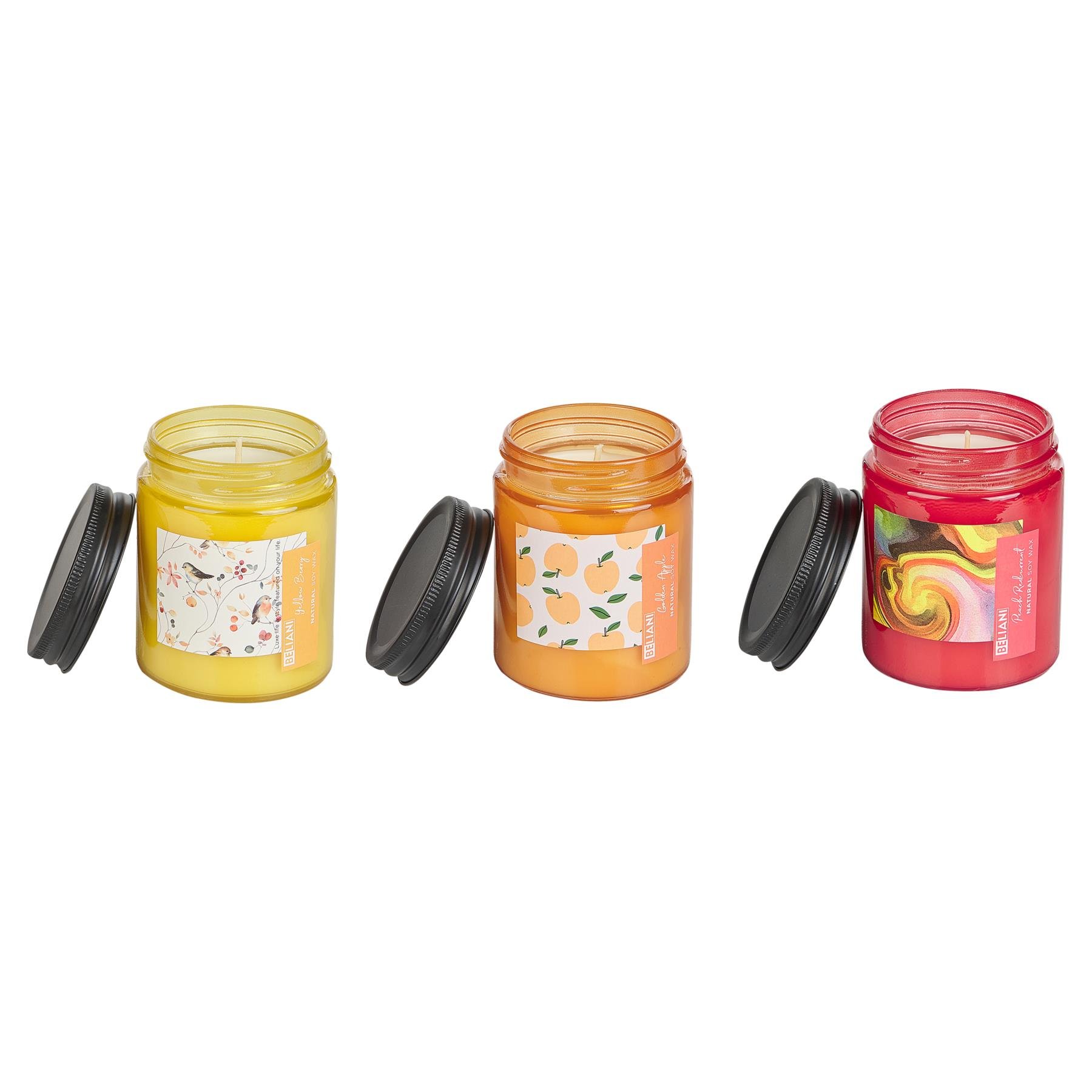 Beliani-FRUITY BLOOM-Geurkaars set-Bes|Gele bes|Gouden appel-Soja wax