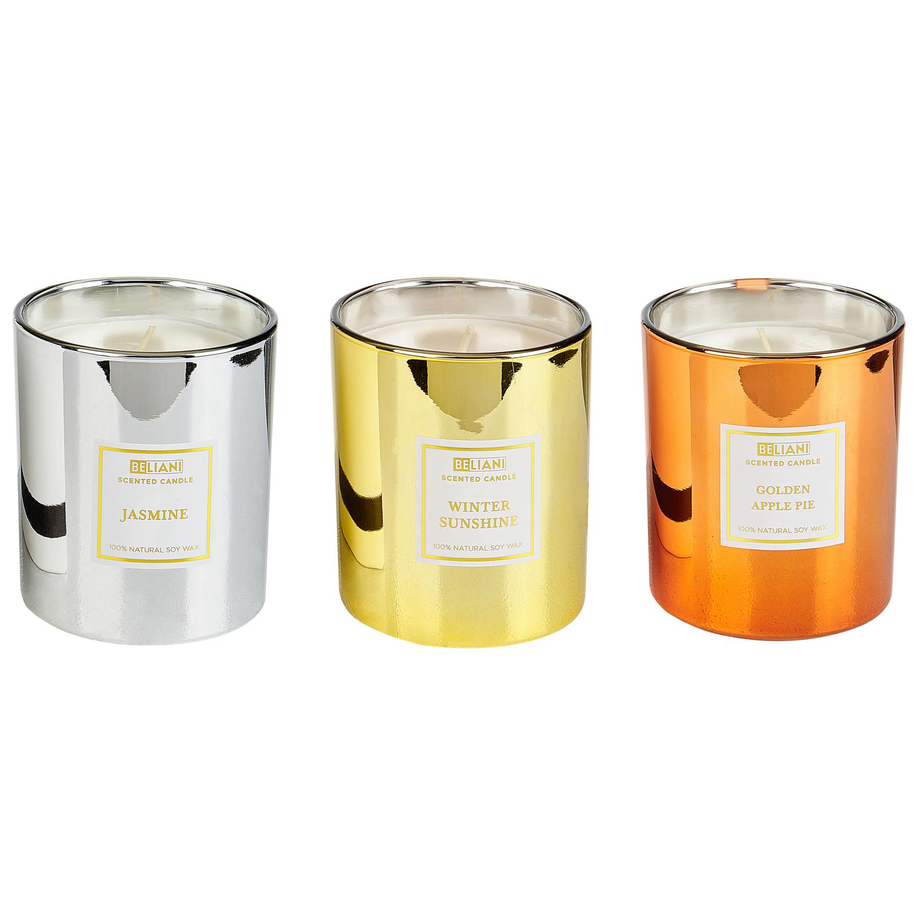 Beliani-METALLIC GLAMOUR-Geurkaars set-Appel|Jasmijn|Winterzon-Soja wax