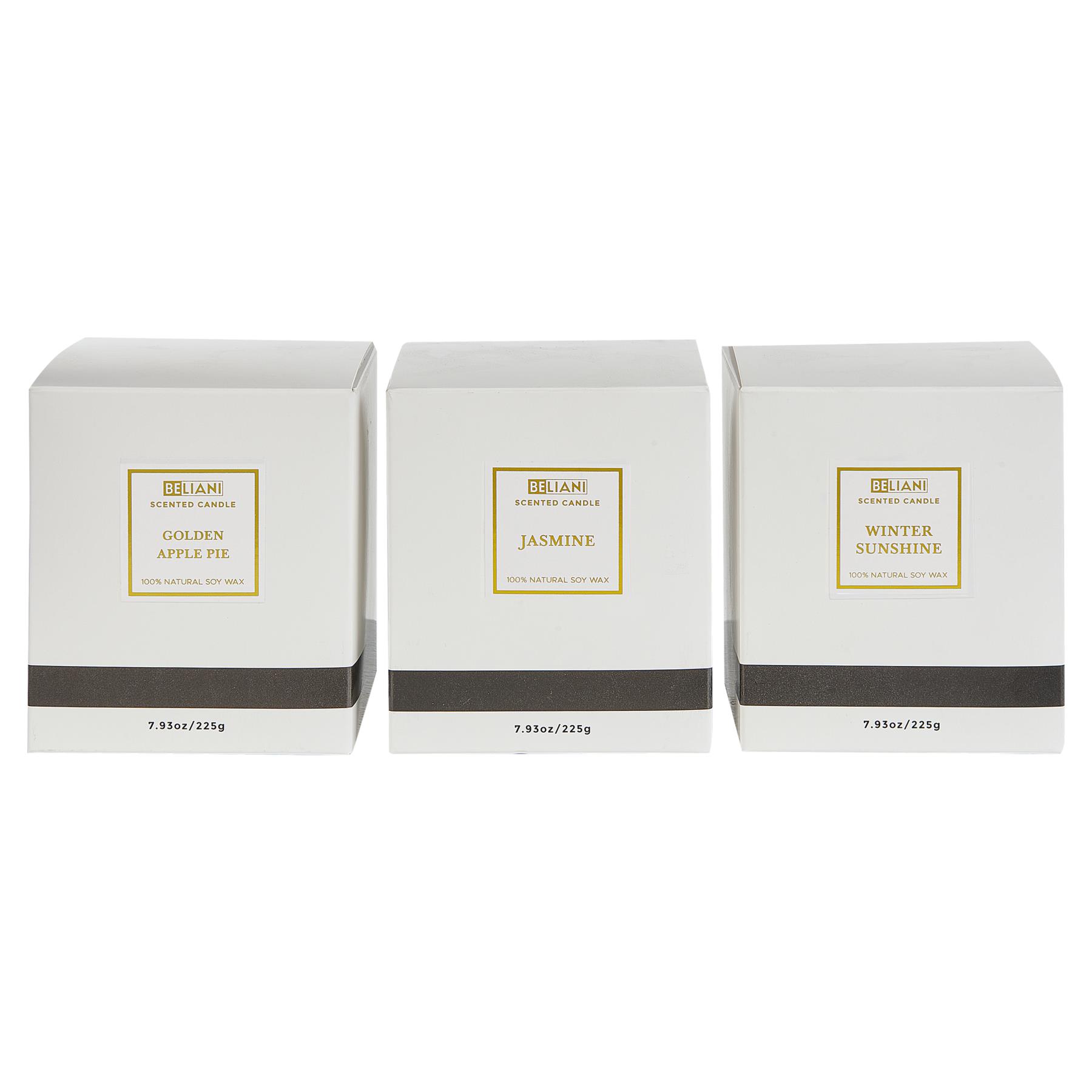 Beliani-METALLIC GLAMOUR-Geurkaars set-Appel|Jasmijn|Winterzon-Soja wax
