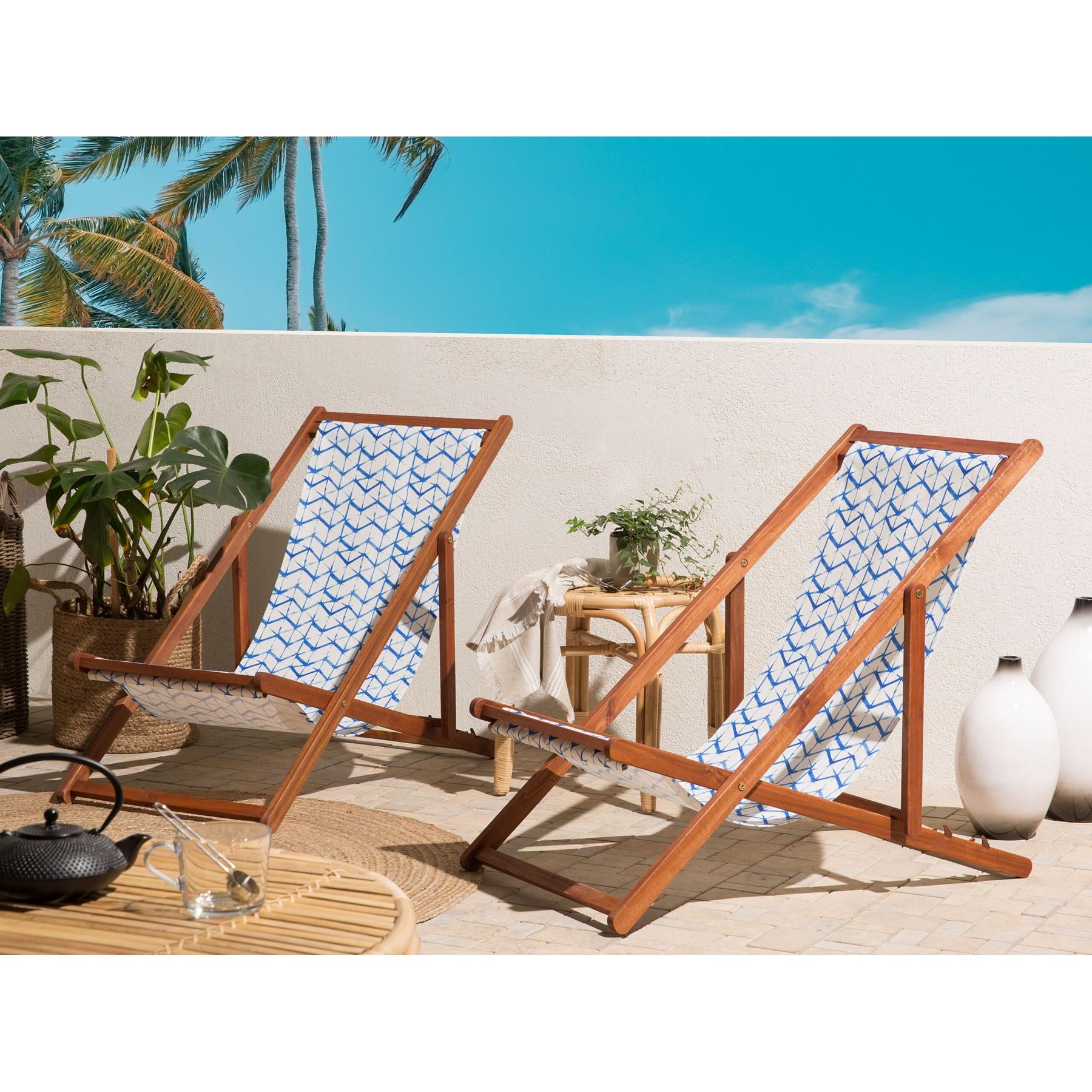 Beliani - ANZIO|AVELLINO - Ligstoel doek set van 2 - Blauw - Polyester