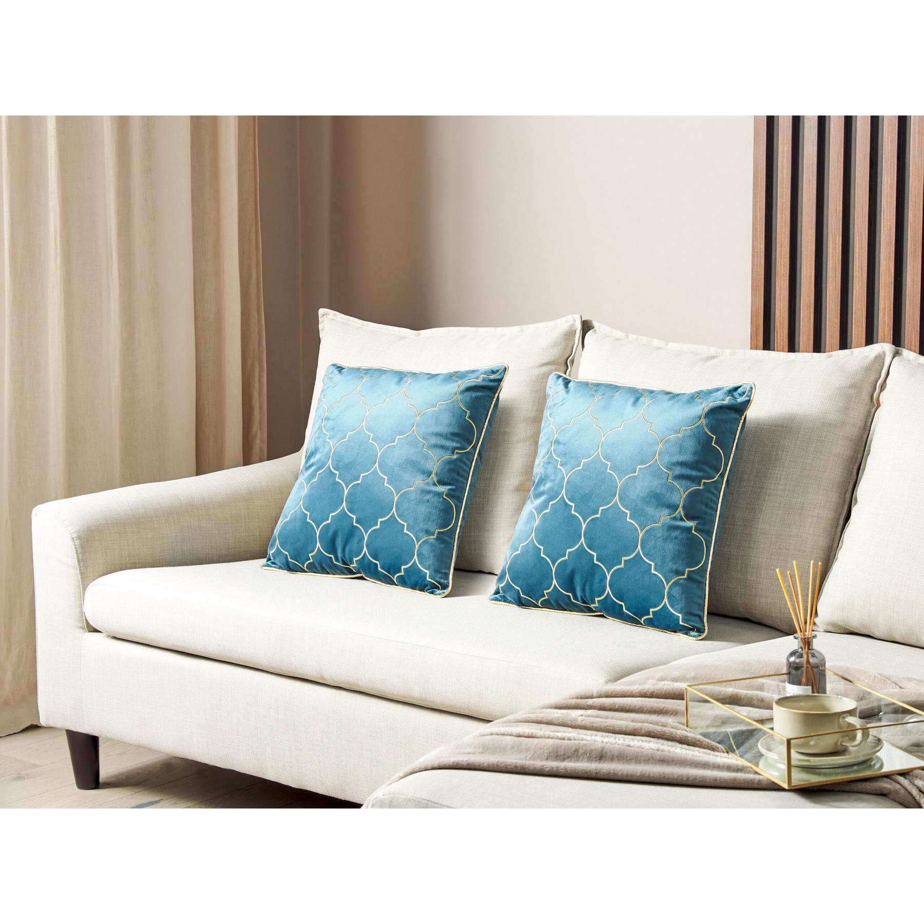 Beliani-ALYSSUM-Sierkussen set van 2-Blauw-45 x 45 cm-Polyester