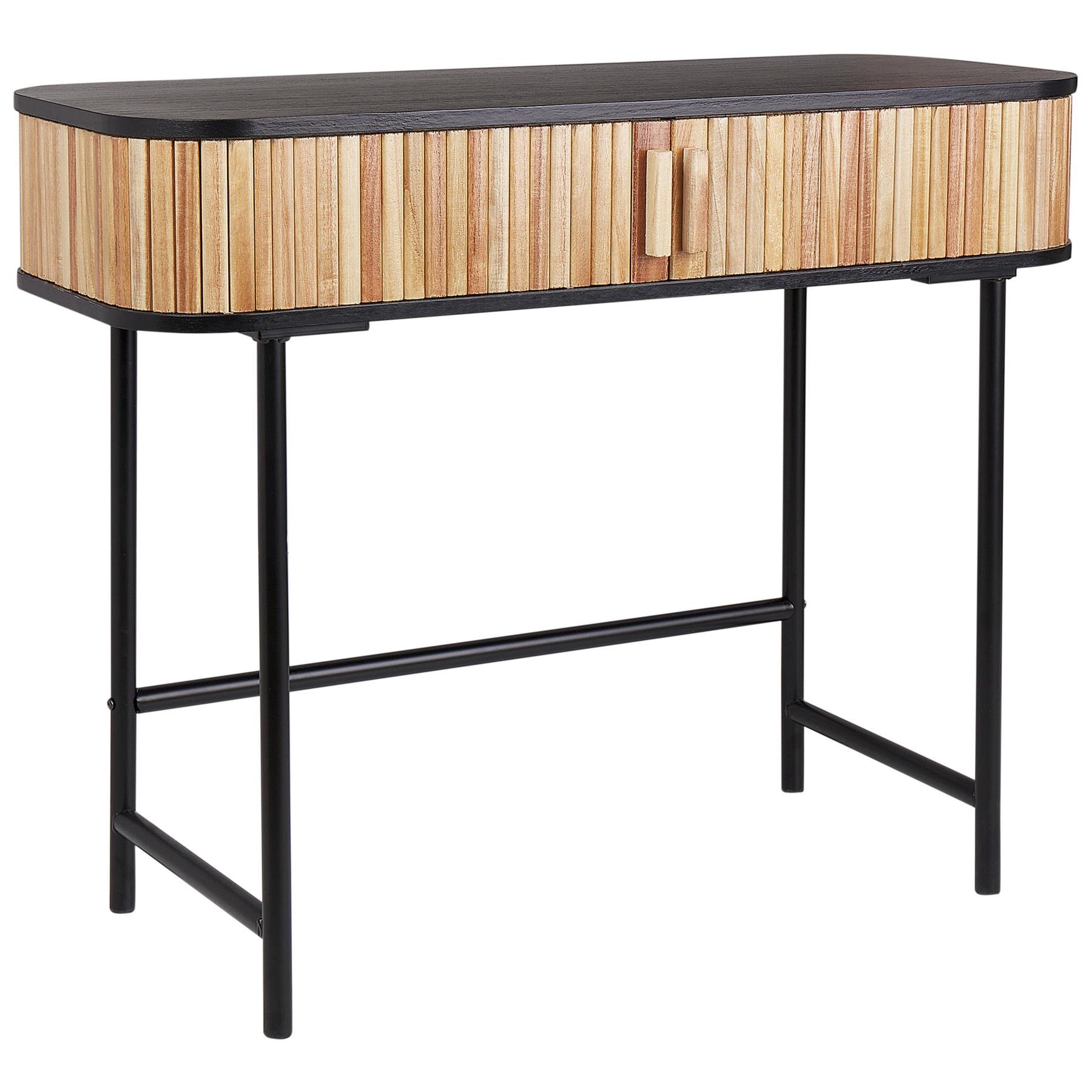 Beliani - CARNEY - Sidetable - Zwart|Bruin - Paulowniahout