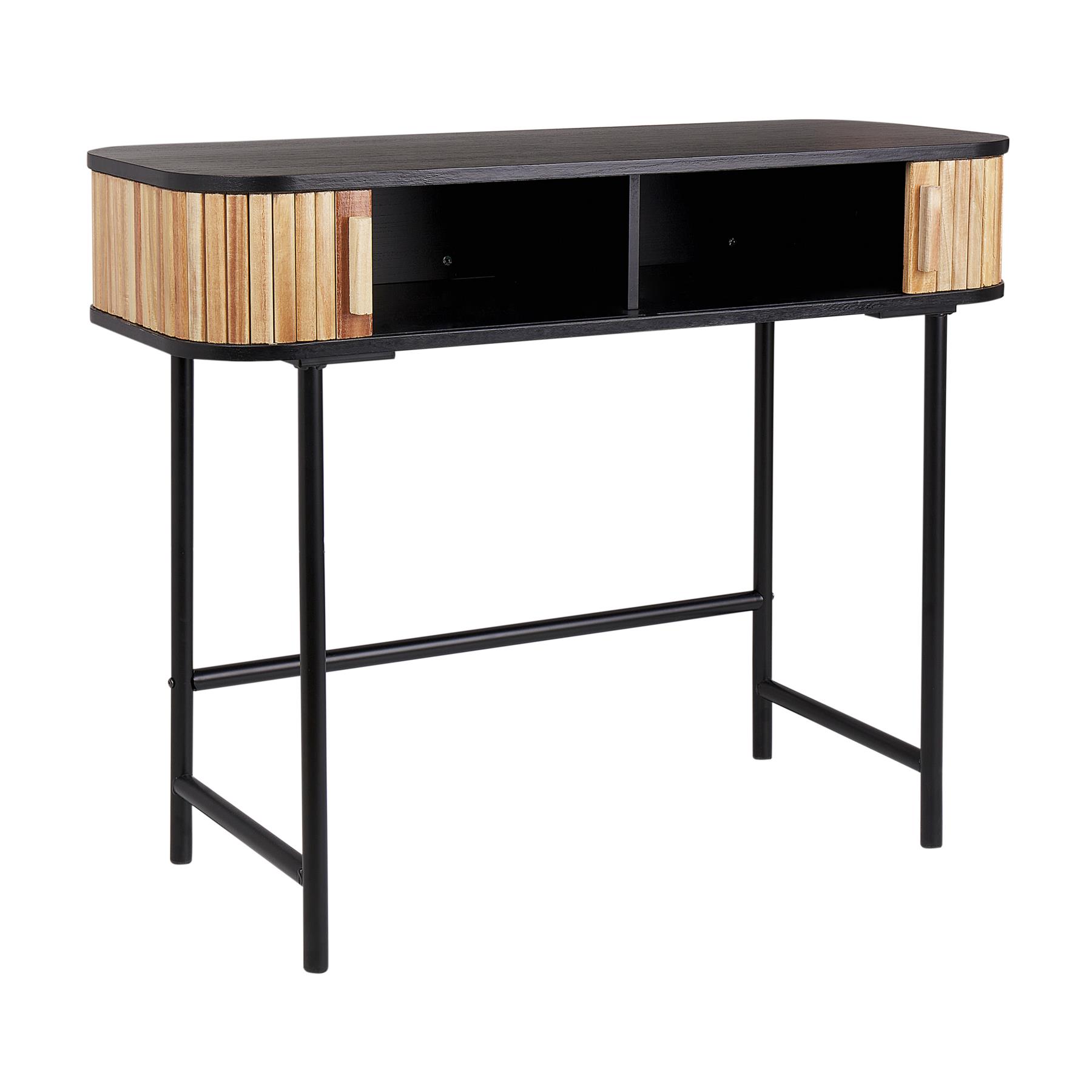 Beliani - CARNEY - Sidetable - Zwart|Bruin - Paulowniahout
