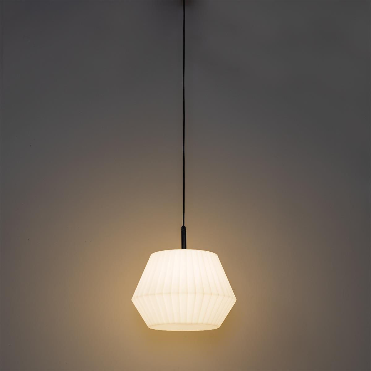 QAZQA Moderne buiten hanglamp zwart met witte kap 45,6 cm IP44 -