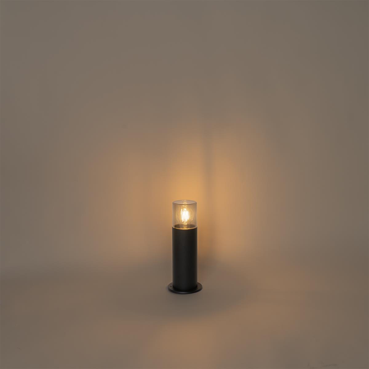 QAZQA Staande buitenlamp zwart met smoke kap 30 cm IP44 - Odense
