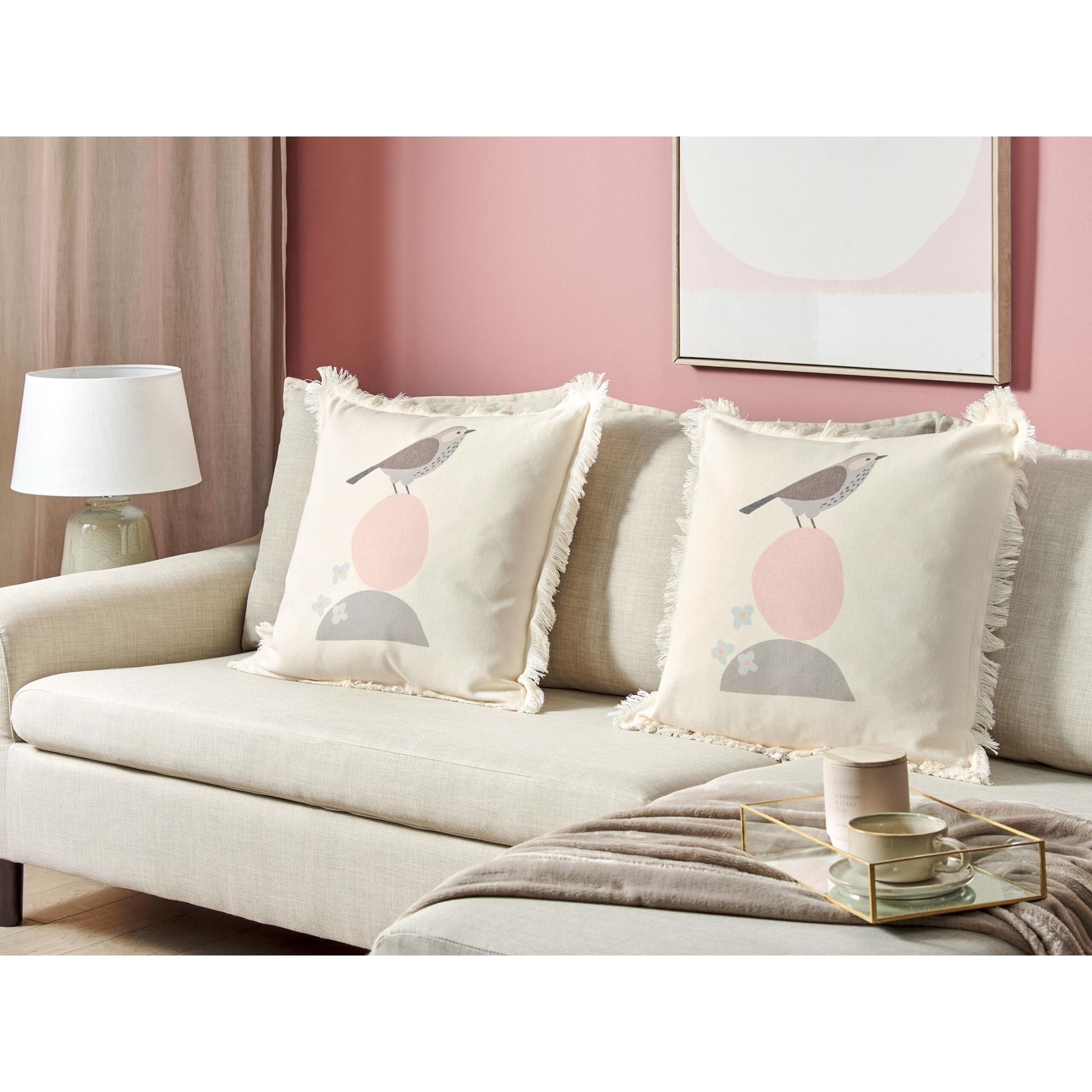 Beliani-WATTLE-Sierkussen set van 2-Beige-60 x 60 cm-Polyester