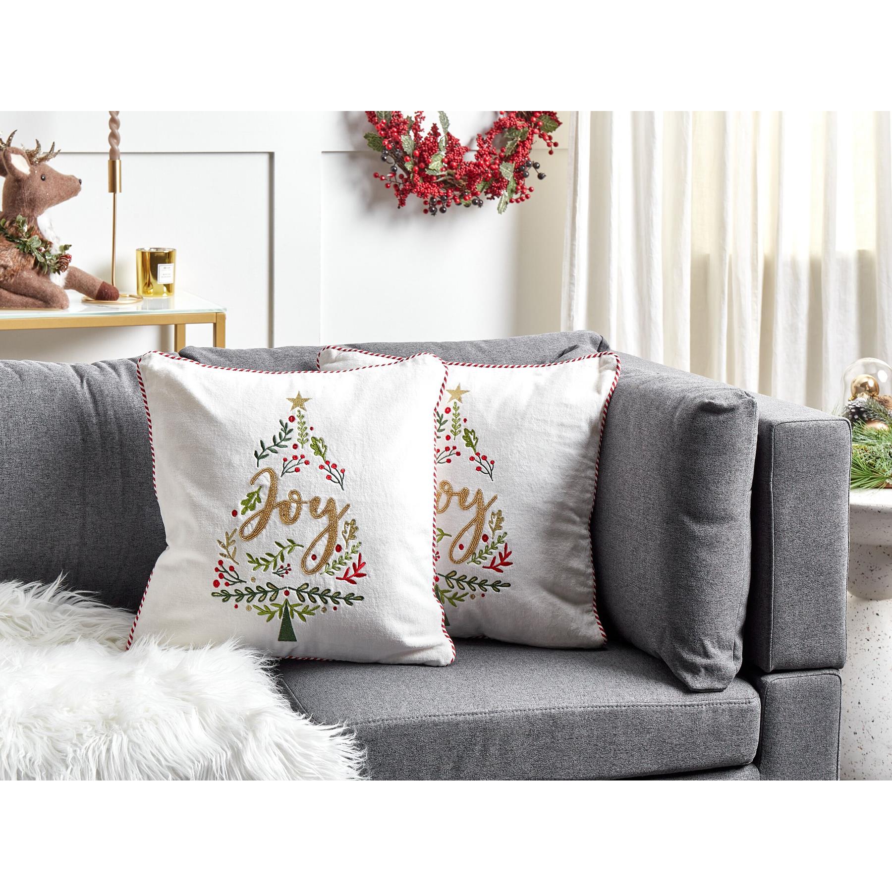 Beliani - ECHEVERIA - Sierkussen set van 2 - Wit - Fluweel