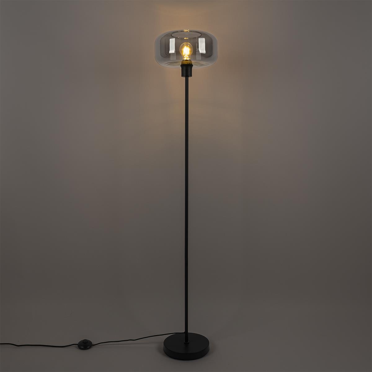 QAZQA Art deco vloerlamp zwart met smoke glas - Bizle