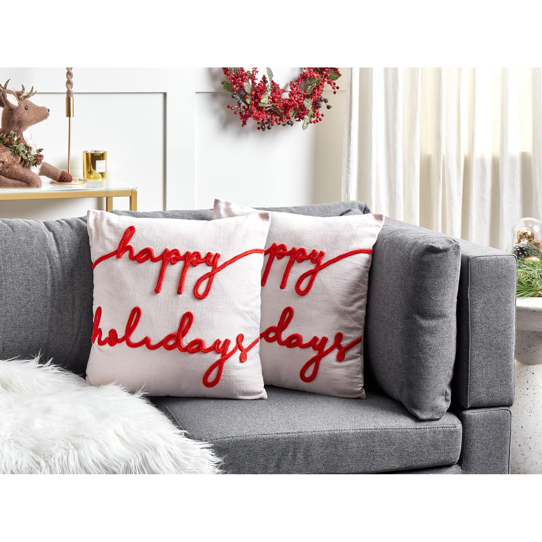 Beliani - EXACUM - Sierkussen set van 2 - Wit|Rood - Fluweel