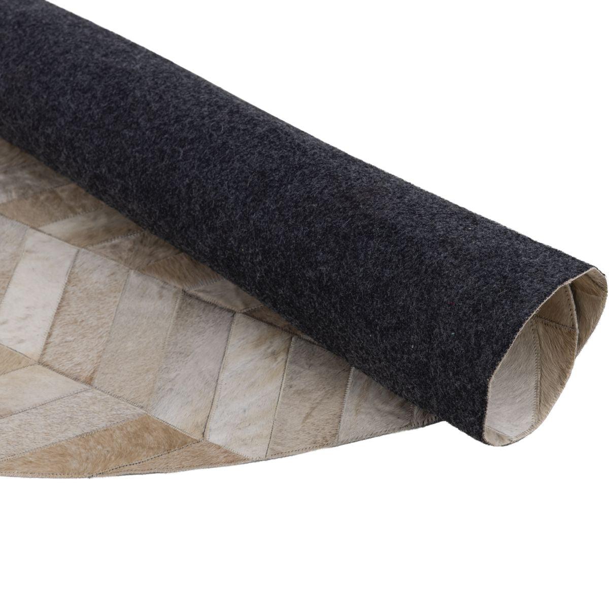 PTMD Joanne Beige cowhair patchwork carpet round S