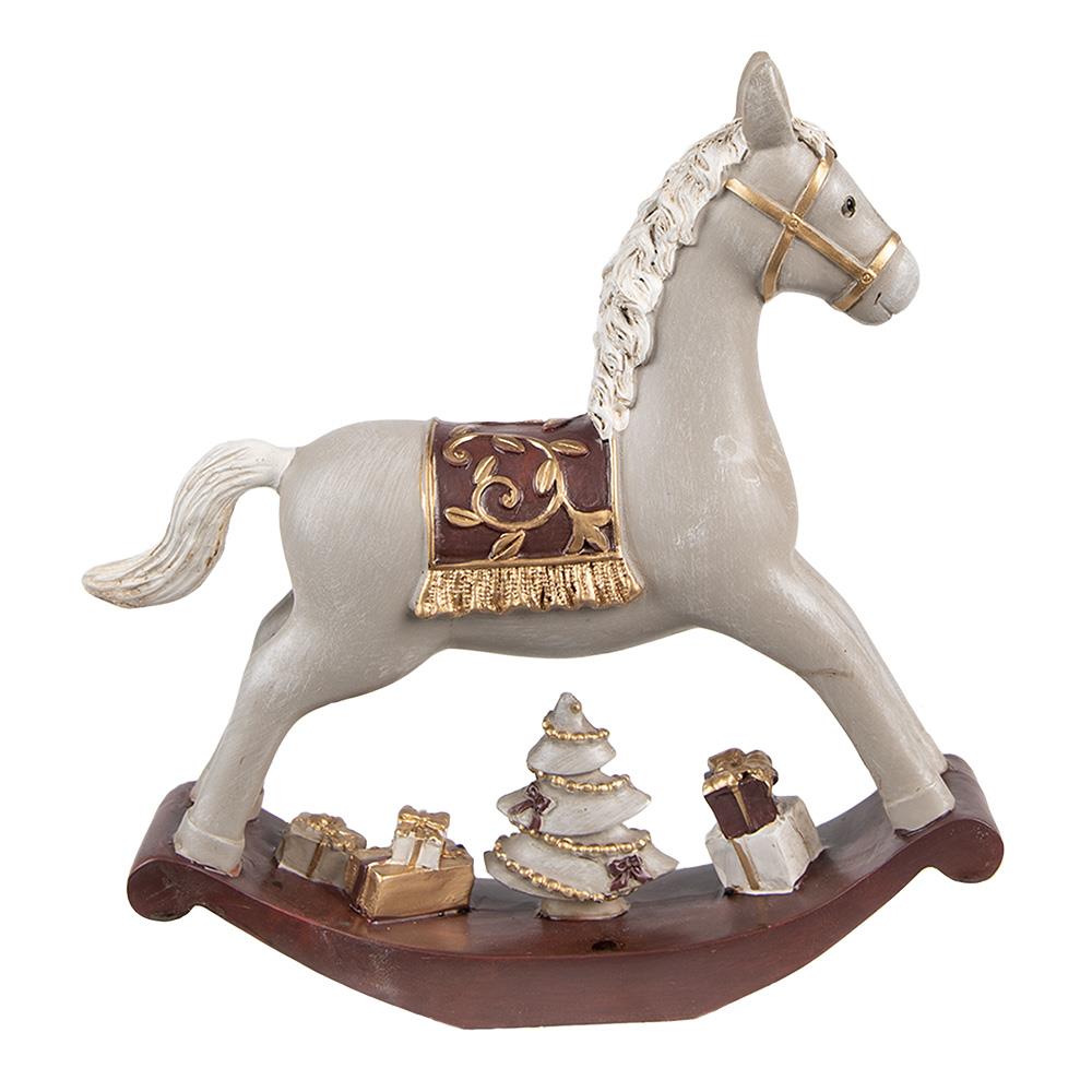 Clayre & Eef Beeld Hobbelpaard 18 cm Grijs Polyresin Kerstfiguren
