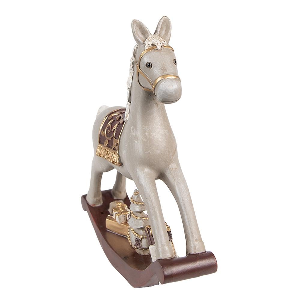 Clayre & Eef Beeld Hobbelpaard 18 cm Grijs Polyresin Kerstfiguren
