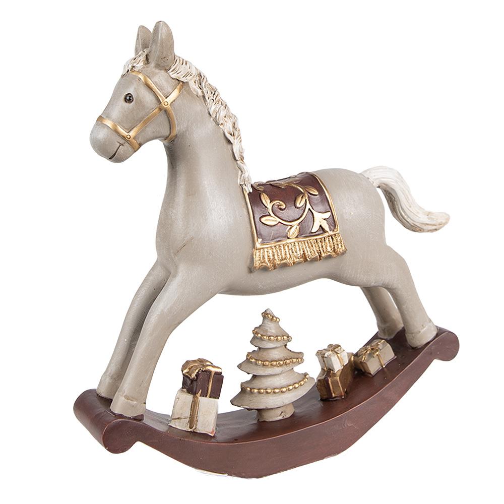 Clayre & Eef Beeld Hobbelpaard 18 cm Grijs Polyresin Kerstfiguren