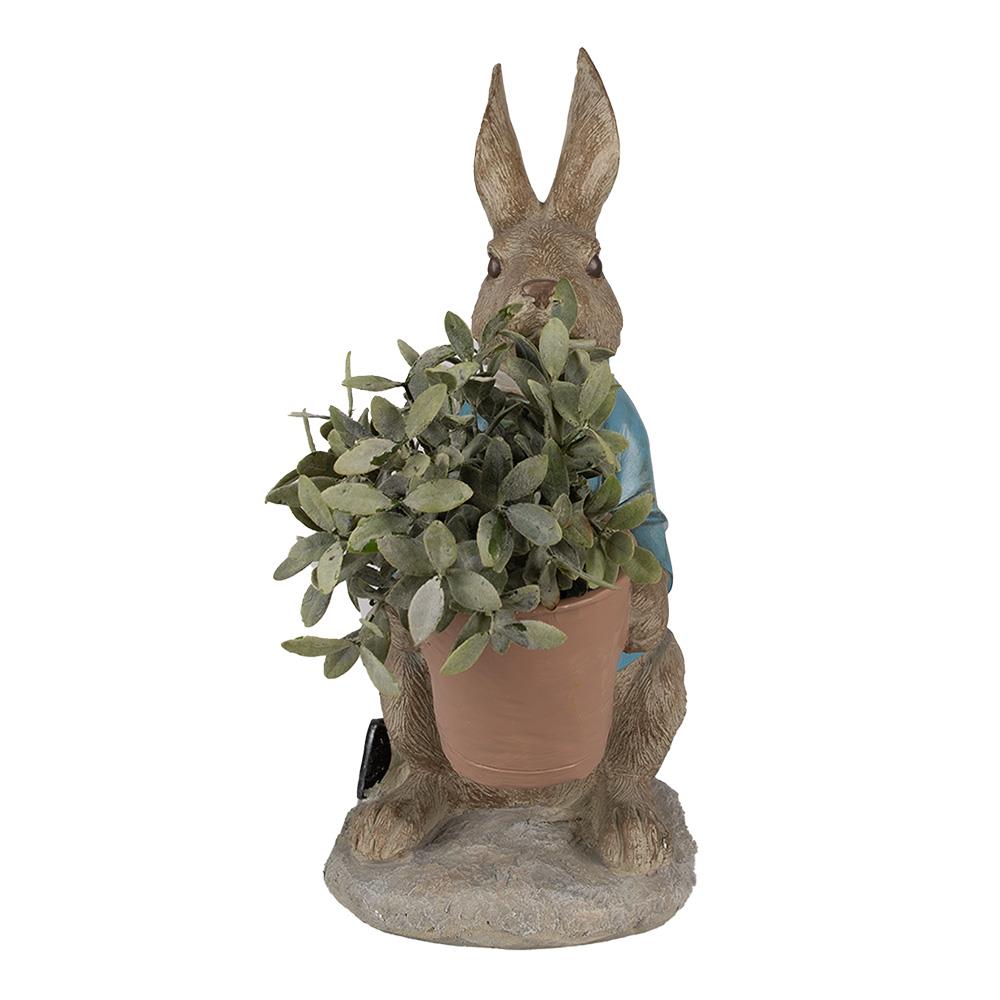 Clayre & Eef Beeld Konijn 46 cm Bruin Blauw Polyresin Bloempot