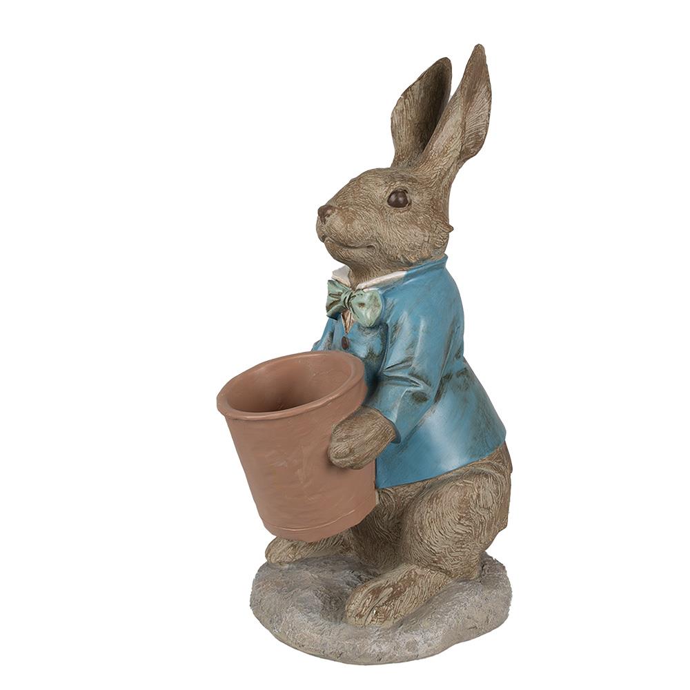 Clayre & Eef Beeld Konijn 46 cm Bruin Blauw Polyresin Bloempot