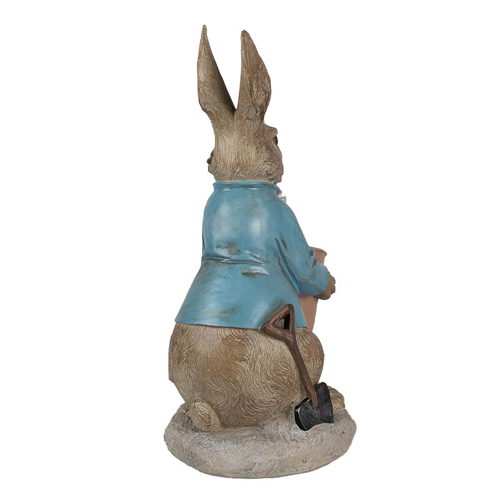 Clayre & Eef Beeld Konijn 46 cm Bruin Blauw Polyresin Bloempot