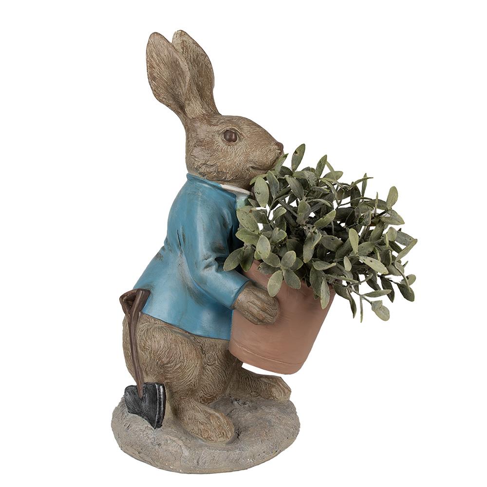 Clayre & Eef Beeld Konijn 46 cm Bruin Blauw Polyresin Bloempot