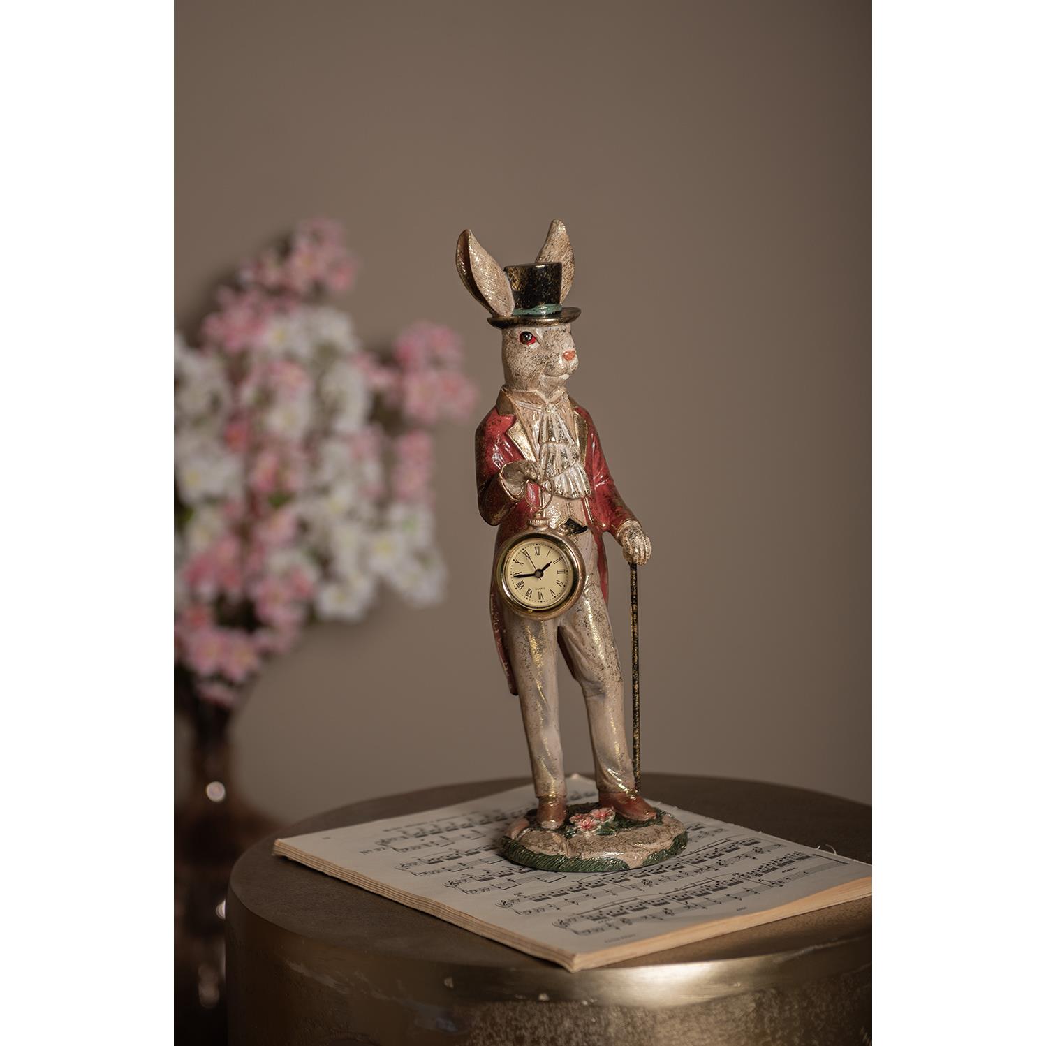 Clayre & Eef Beeld Konijn 39 cm Wit Goudkleurig Polyresin Klok
