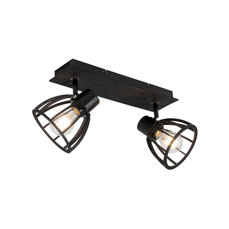 QAZQA Industriële plafondlamp zwart 2-lichts - Fotu