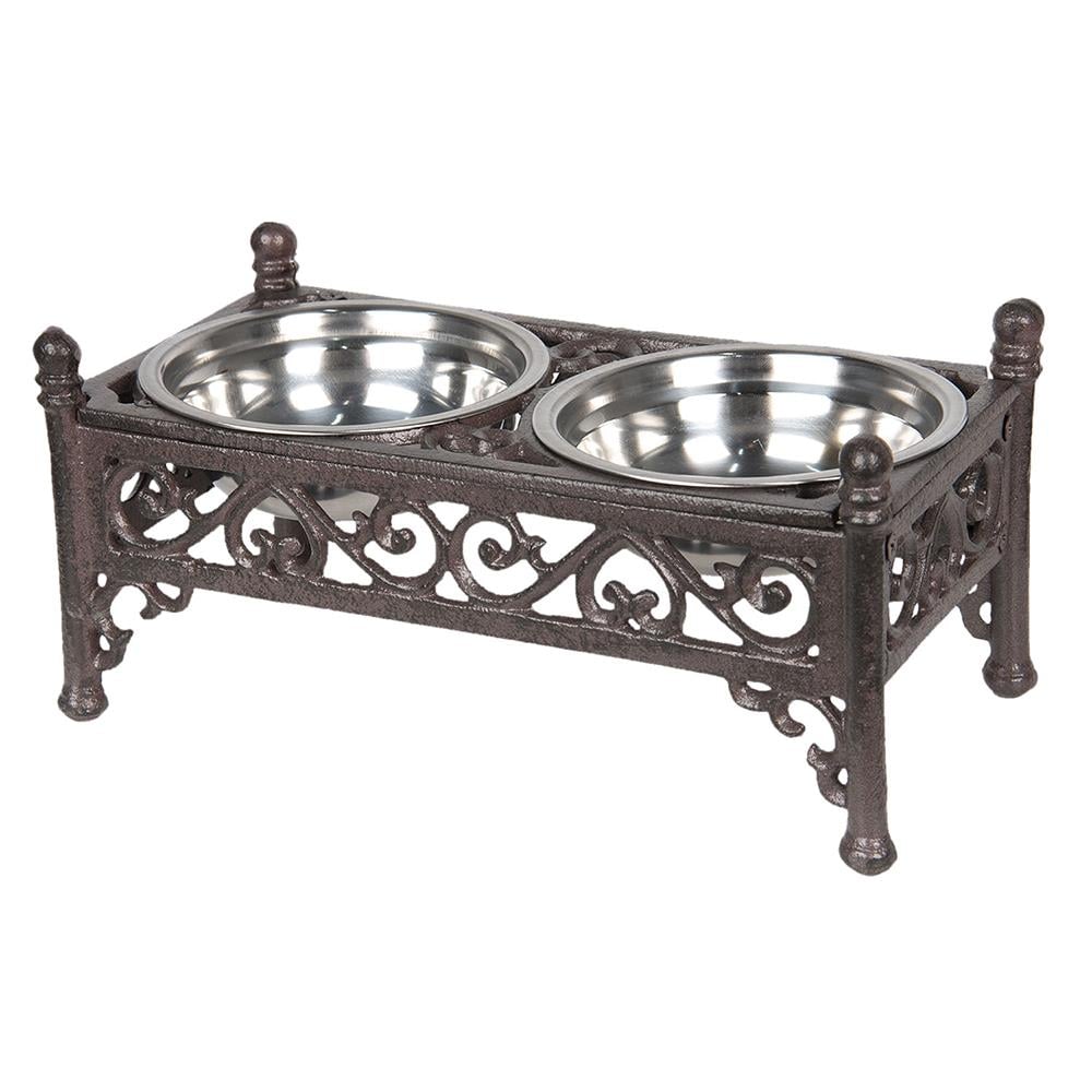 Clayre & Eef Voerbak Hond   28x15x13 cm Bruin Ijzer Rechthoek Voerbak