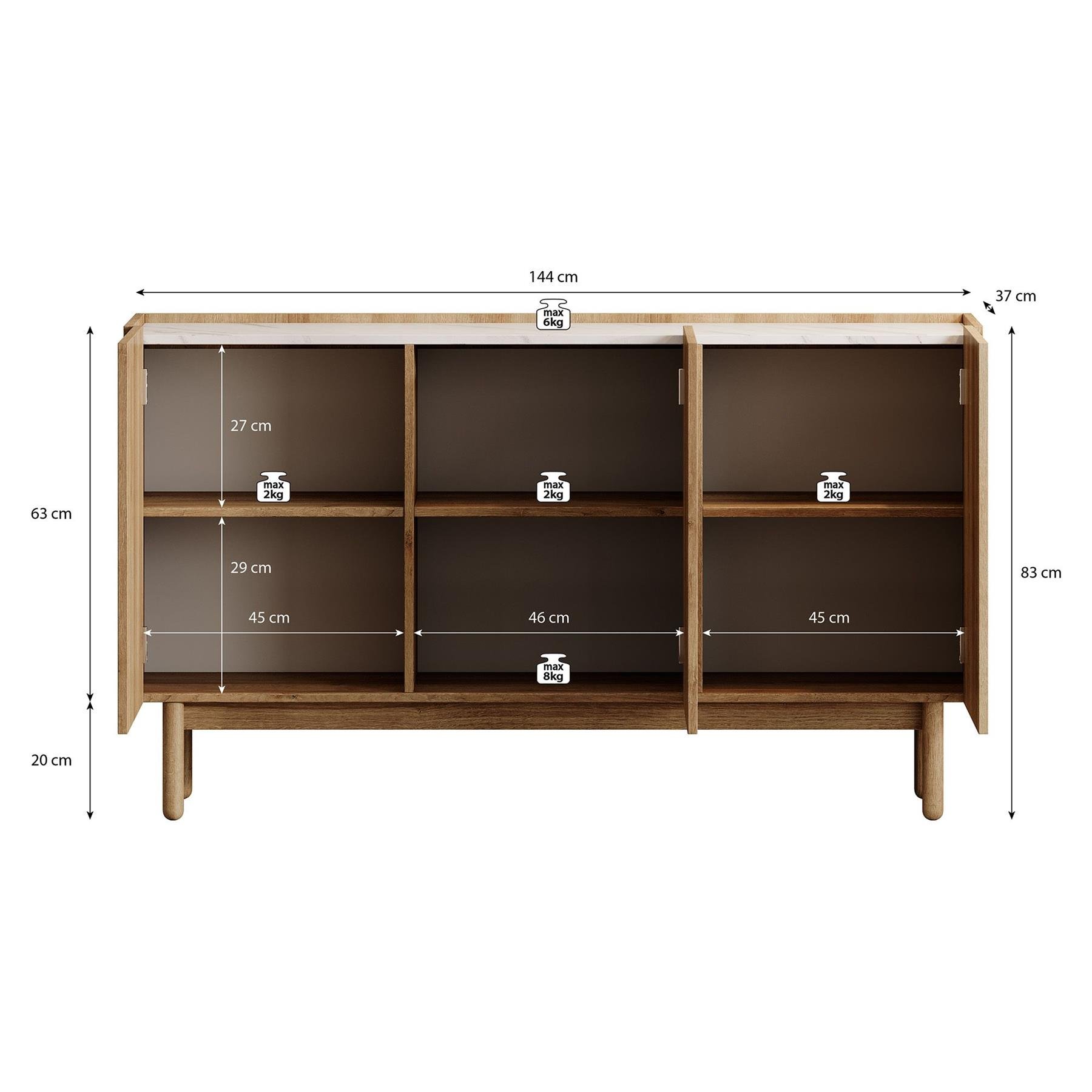 Meubella Dressoir Cayenne - Eiken - 144 cm - Hoog
