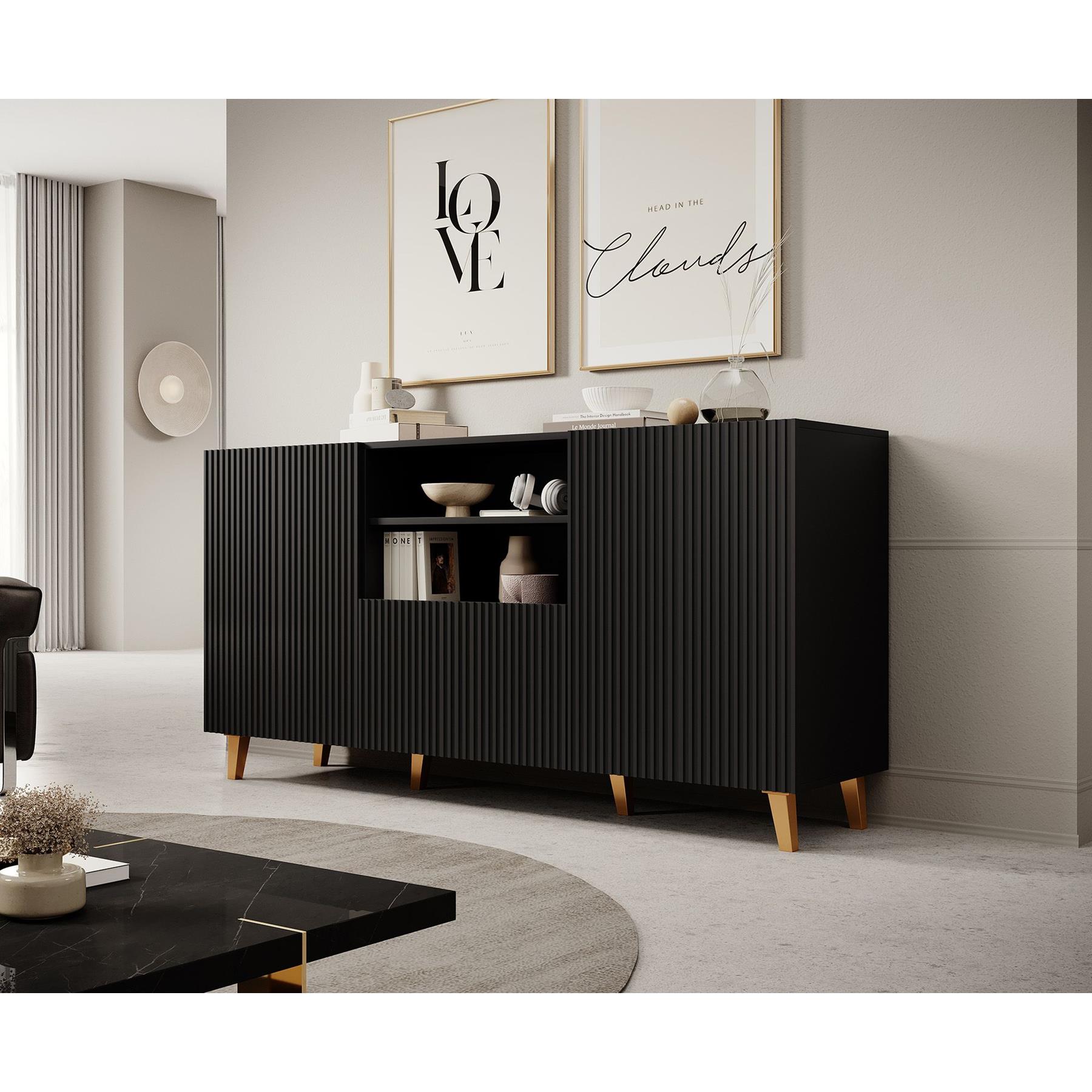Meubella Dressoir Prime - Zwart - 150 cm
