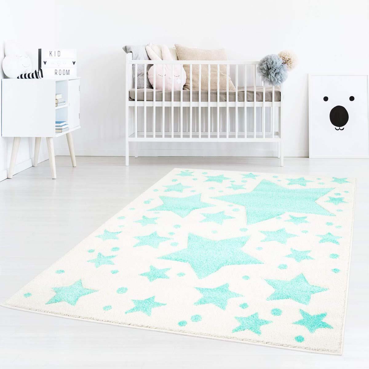 Tapeso Vloerkleed kinderkamer Sterren 3D - crème|mintblauw - 120x170