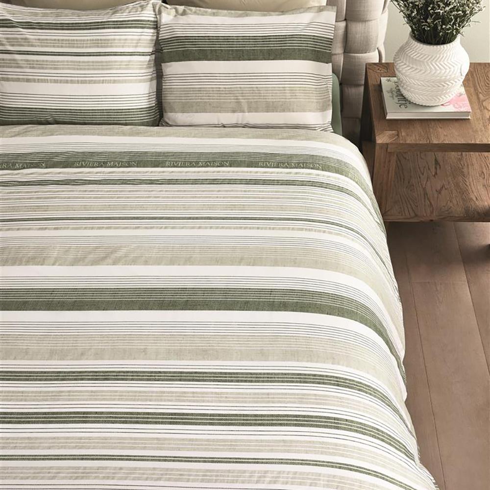 Rivièra Maison Sturdy Stripe Dekbedovertrek 240 x 200/220 cm - Grijsgroen
