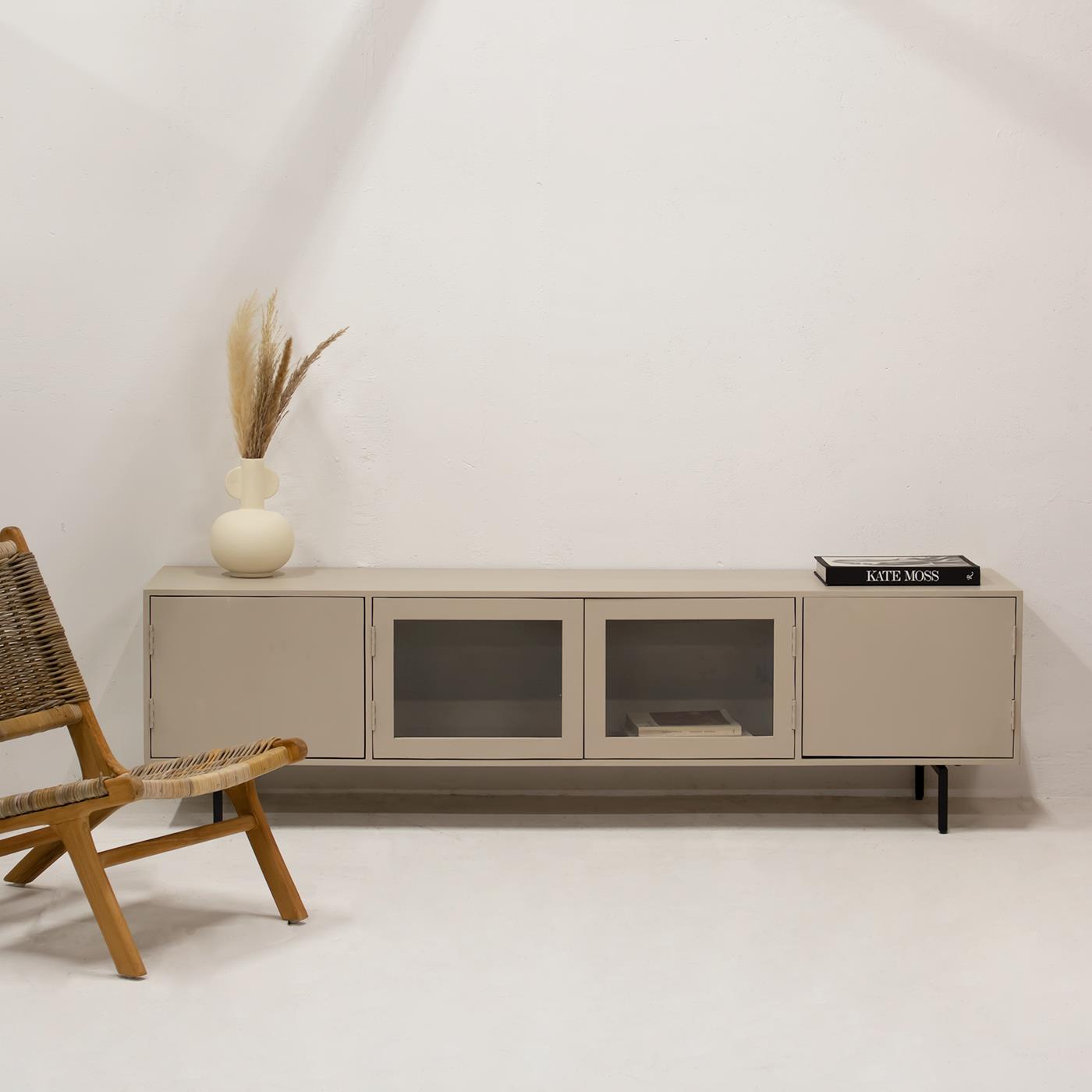 Giga Meubel - Tv-Meubel Taupe 200cm - Mangohout|Metaal|Glas