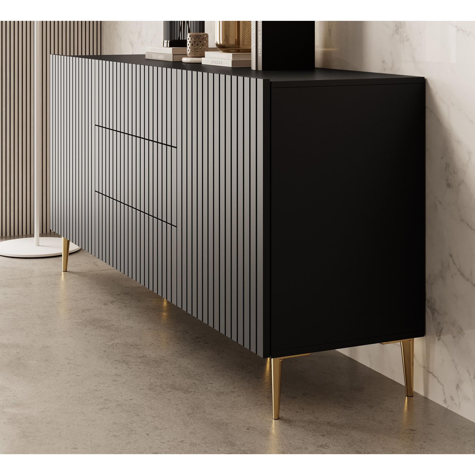 Meubella Dressoir King - Mat zwart - 180 cm - Met lades