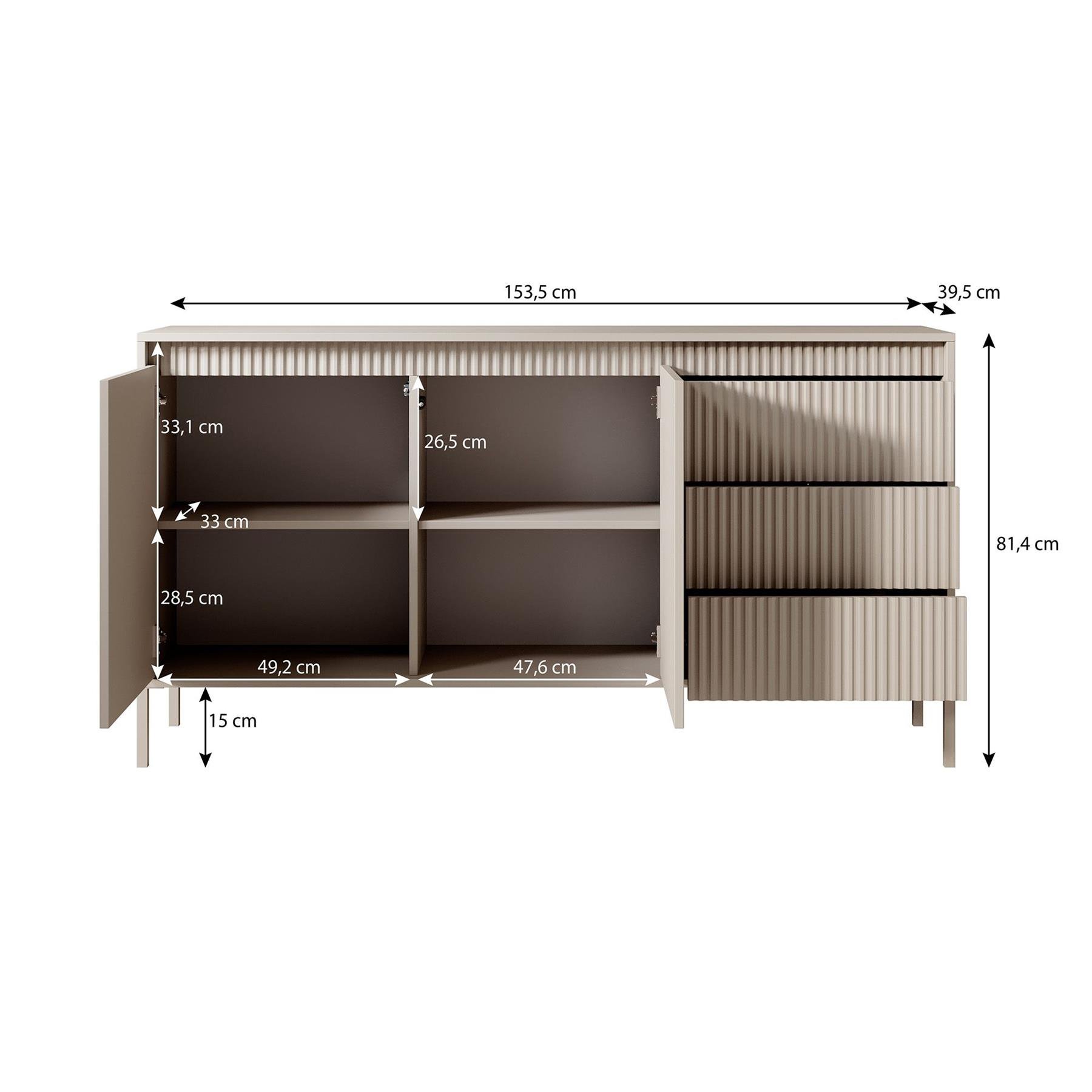 Meubella Dressoir Saran - Mat zwart - 153 cm