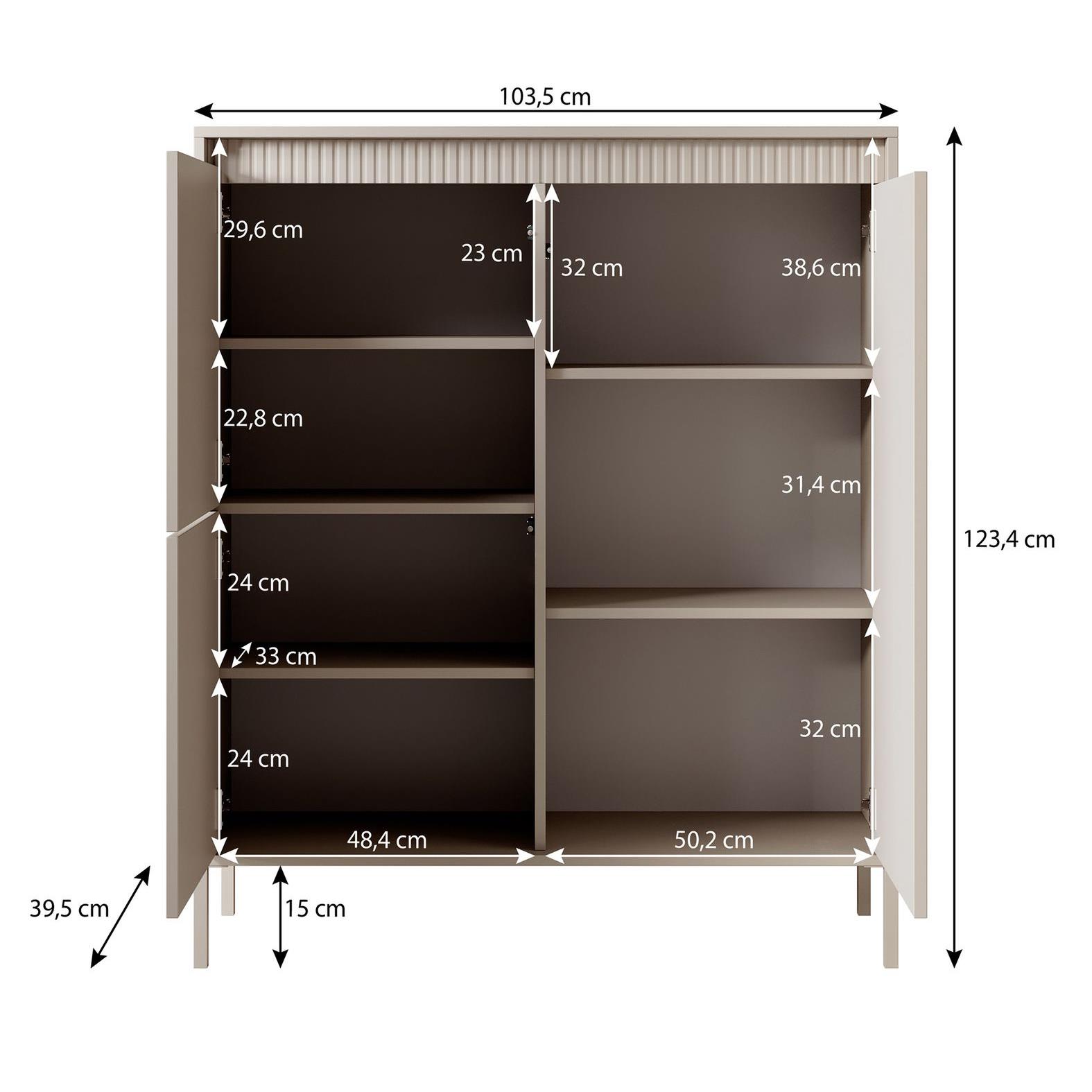 Meubella Dressoir Saran - Beige - Hoog - 104 cm